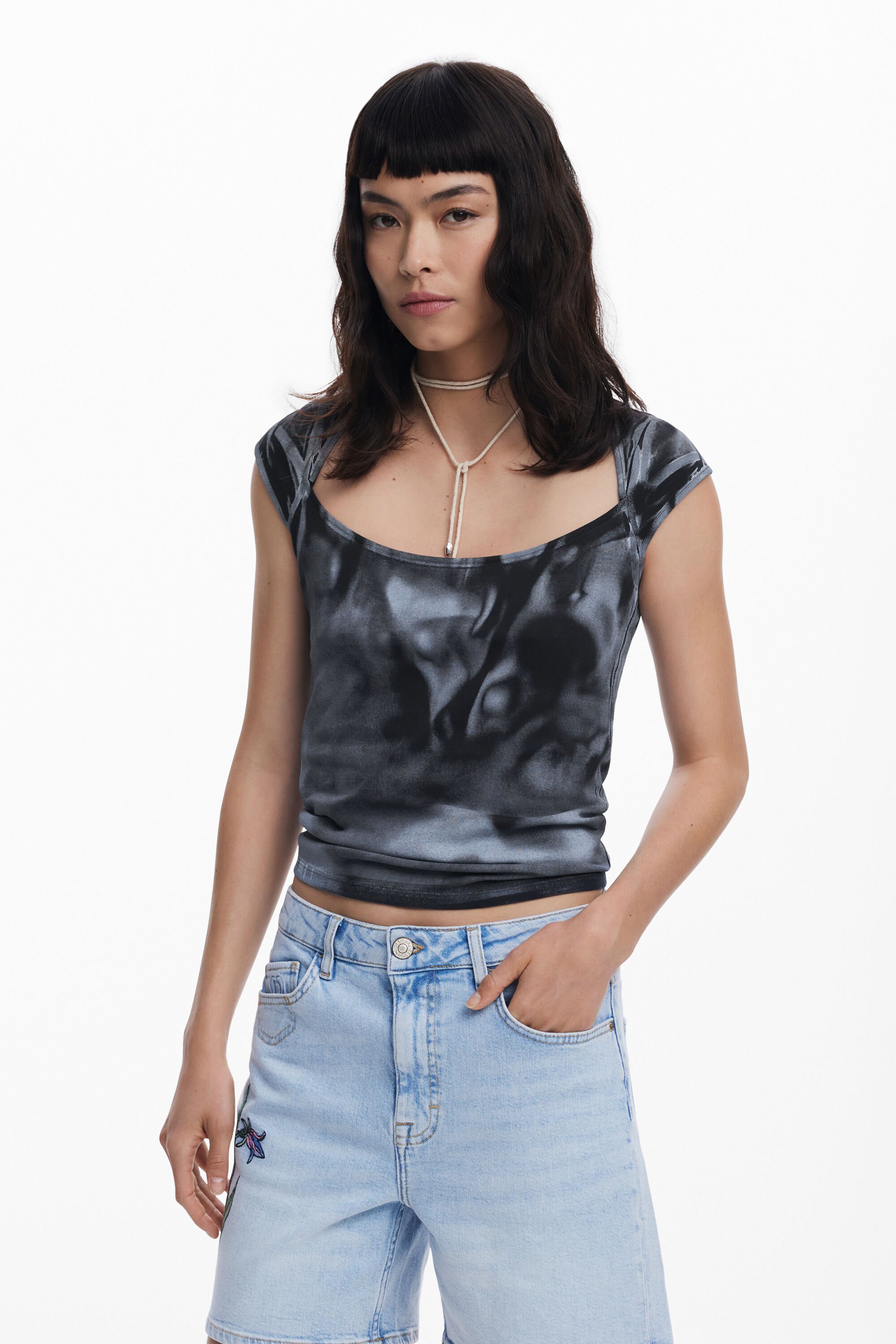 Desigual, T-Shirt mit kurzen Ärmeln und Farbverlauf, Damen, Baumwolle, Blau, S