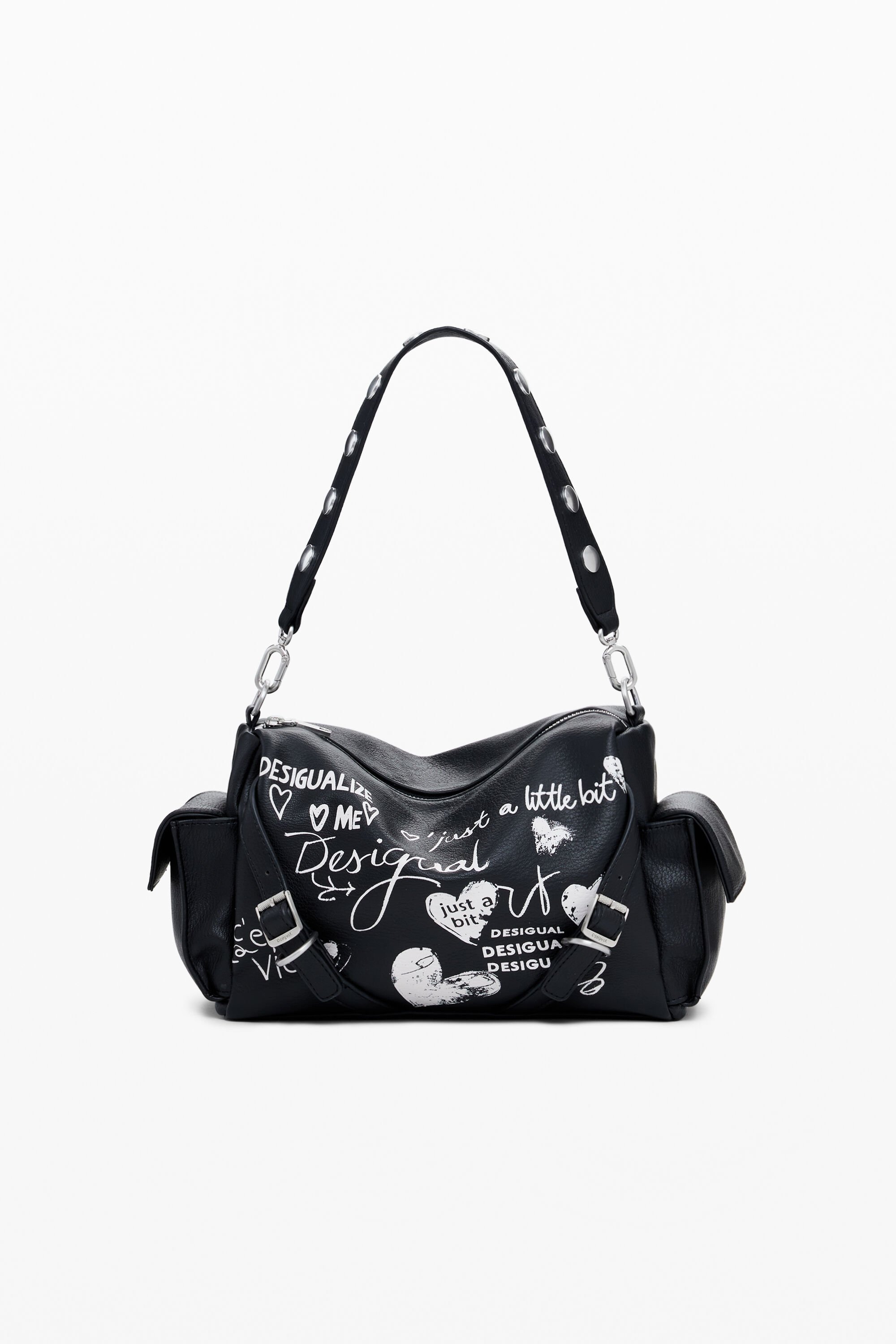 Desigual, Bowlingtasche in Lederoptik mit Buchstaben, mittelgroß, Damen, Polyurethan, Schwarz, U