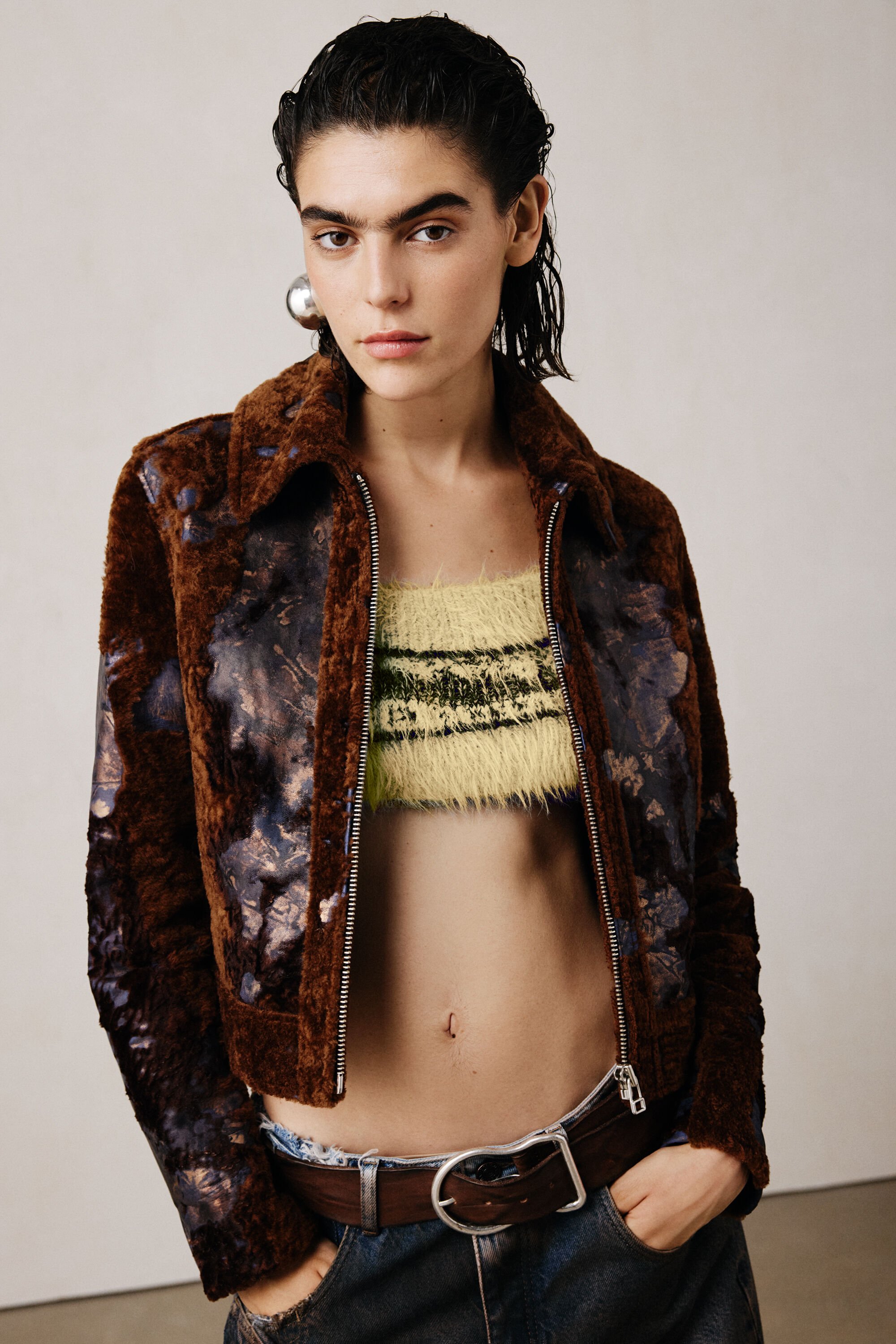 Desigual, Studio-Jacke aus devorierter Haut, Damen, Sheep Leather, Braun, XL