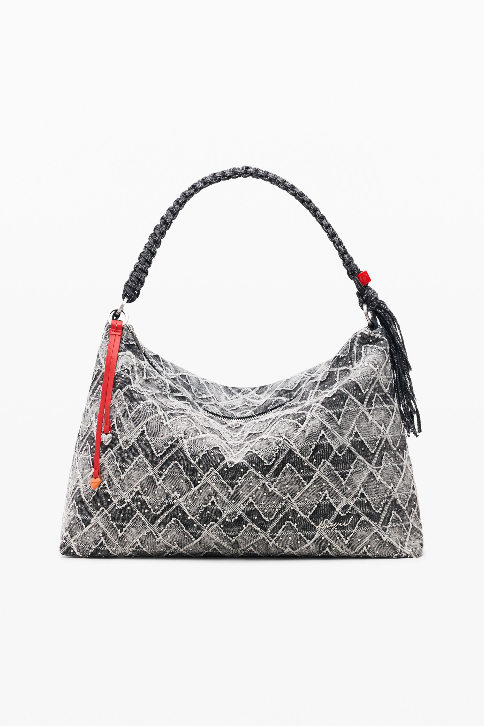 Desigual, Mittelgroße Tasche mit Nieten und Charm, Damen, Blau, U