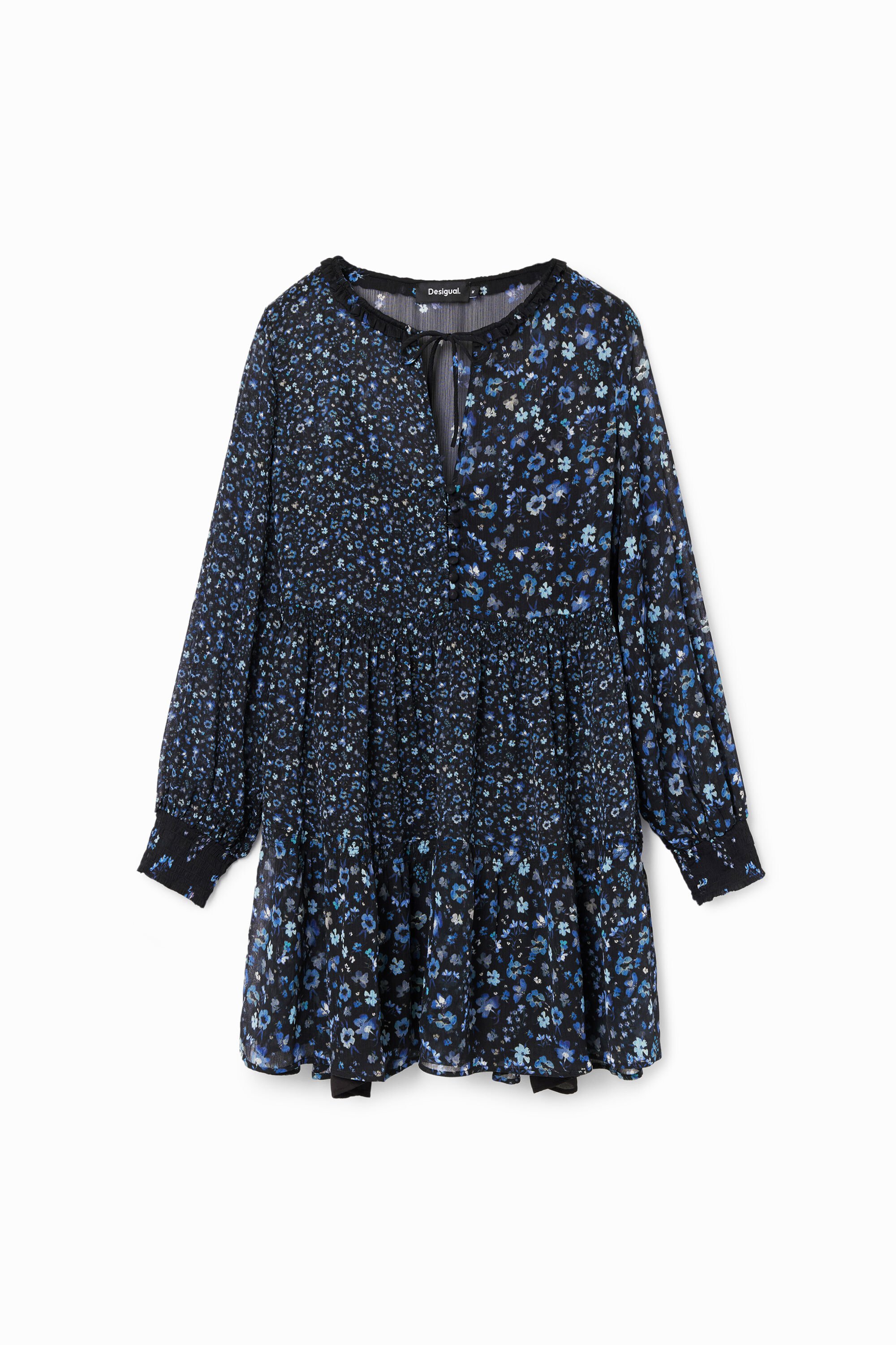 Desigual, Kurzes Gaze-Kleid Blumen, Damen, Polyester, Blau, XS