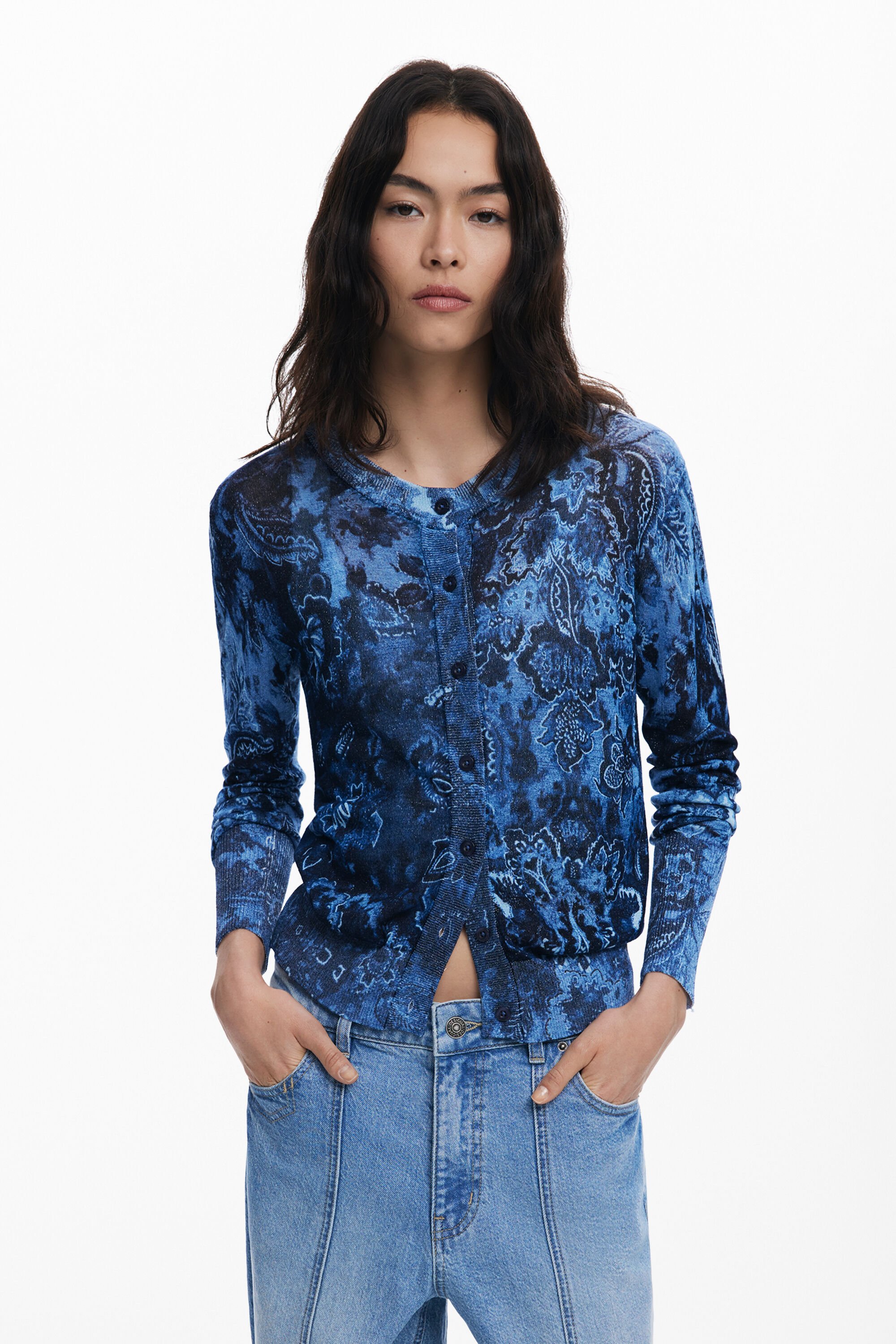 Desigual, Glänzender Pullover mit Knöpfen, Damen, Blau, M