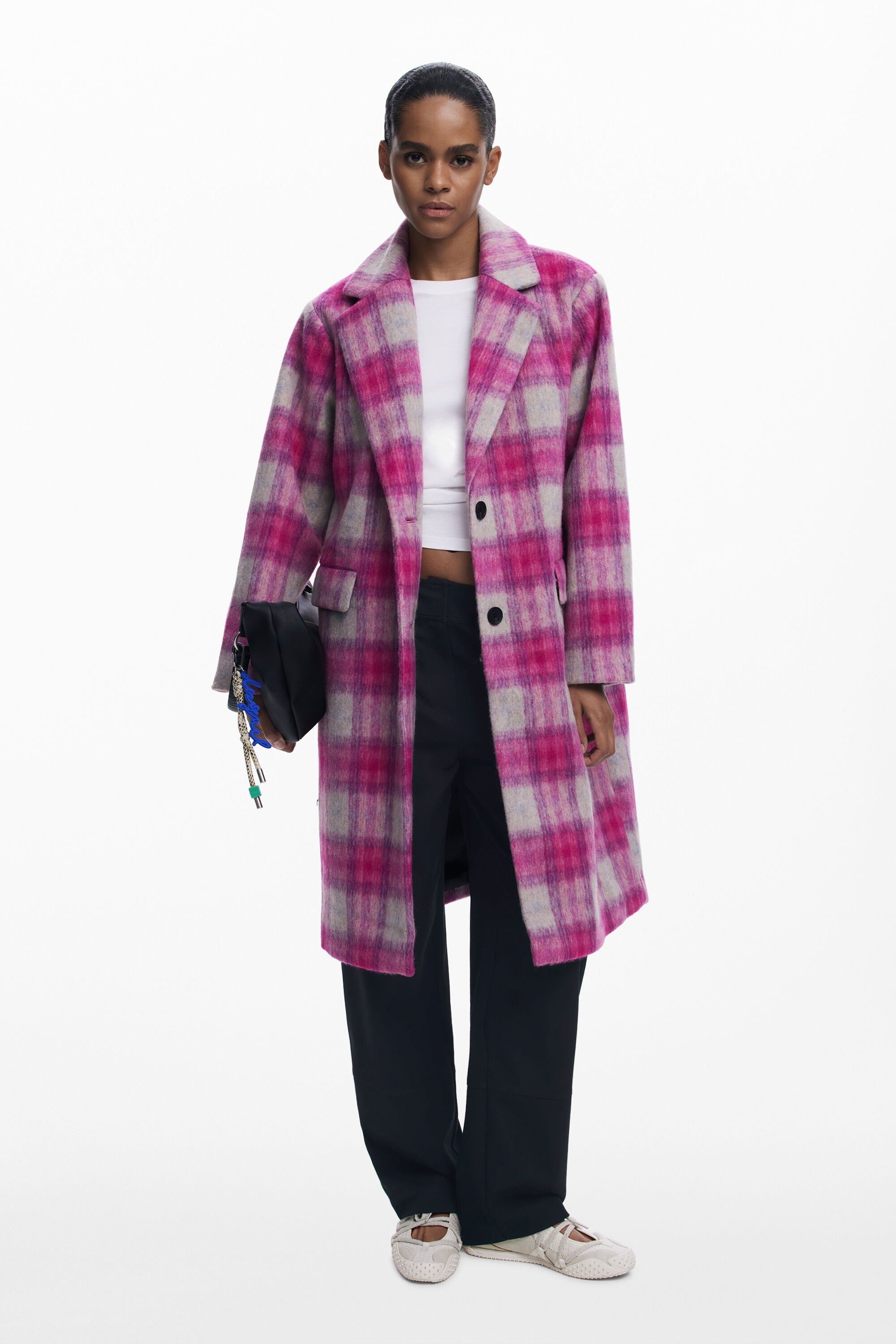 Desigual, Rosa karierter Mantel, Damen, Rot, XS