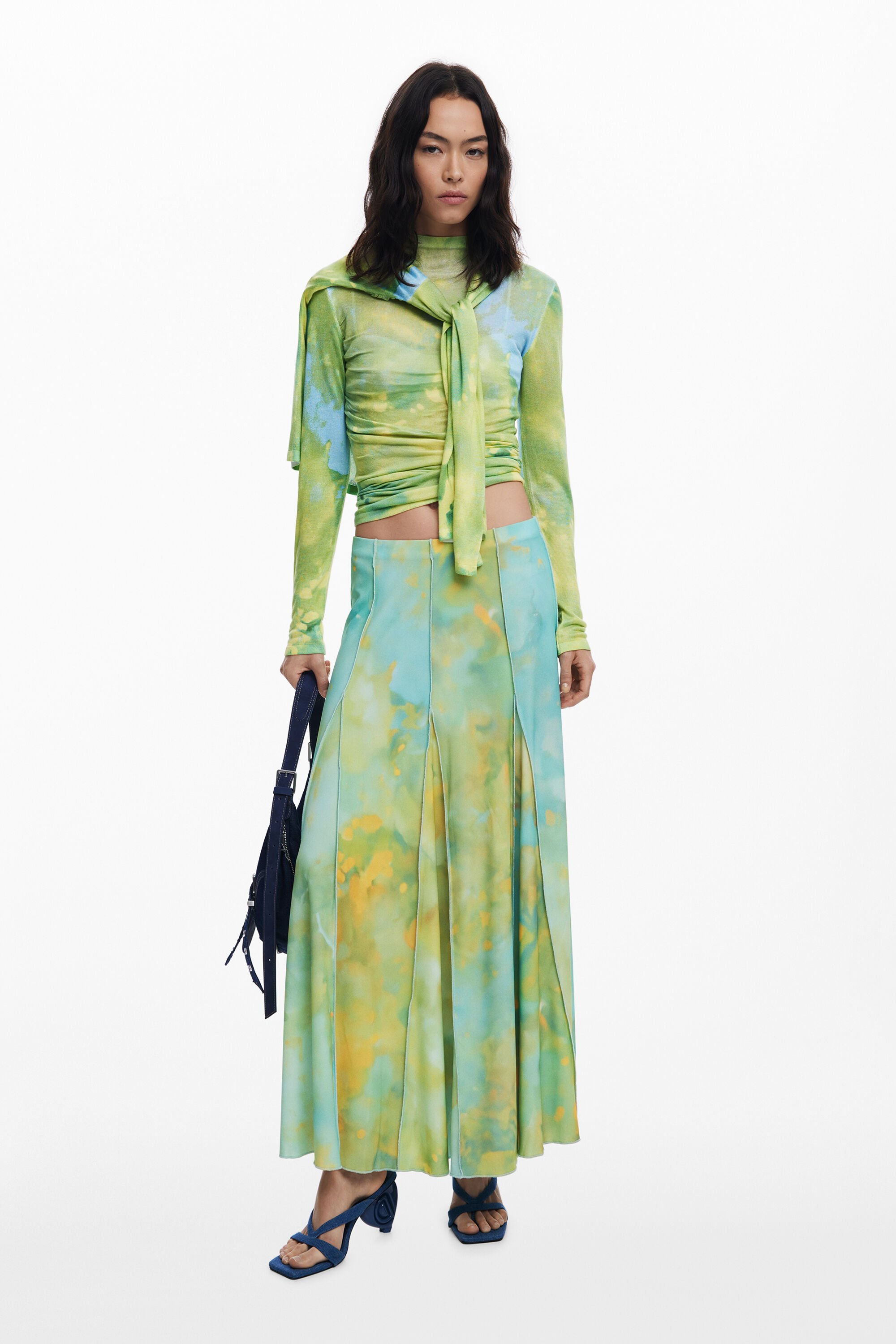 Desigual, Langer Godet-Rock, Damen, Polyester, Blau, M