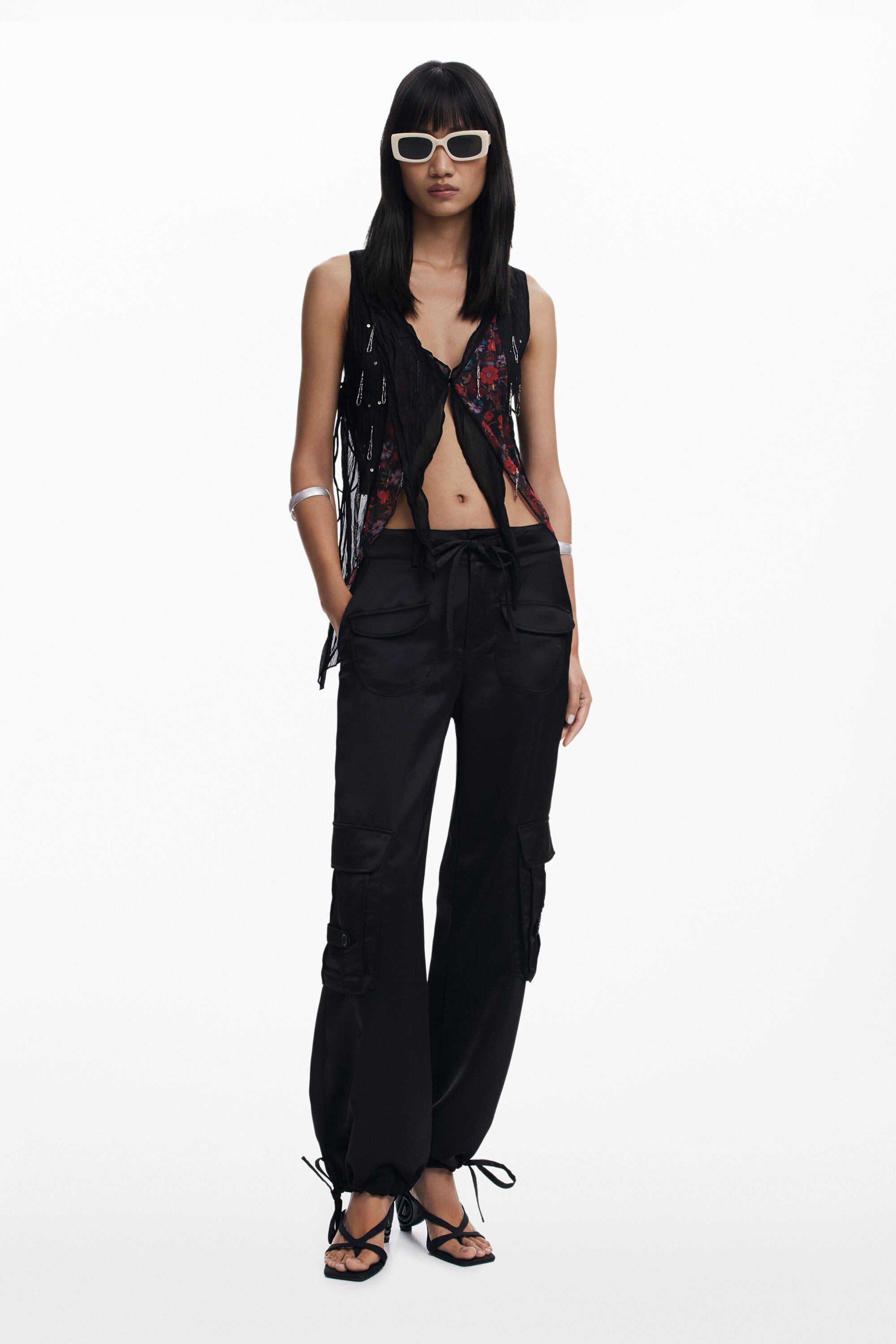 Desigual, Satinhose mit Cargo-Taschen, Damen, Polyester, Schwarz, S