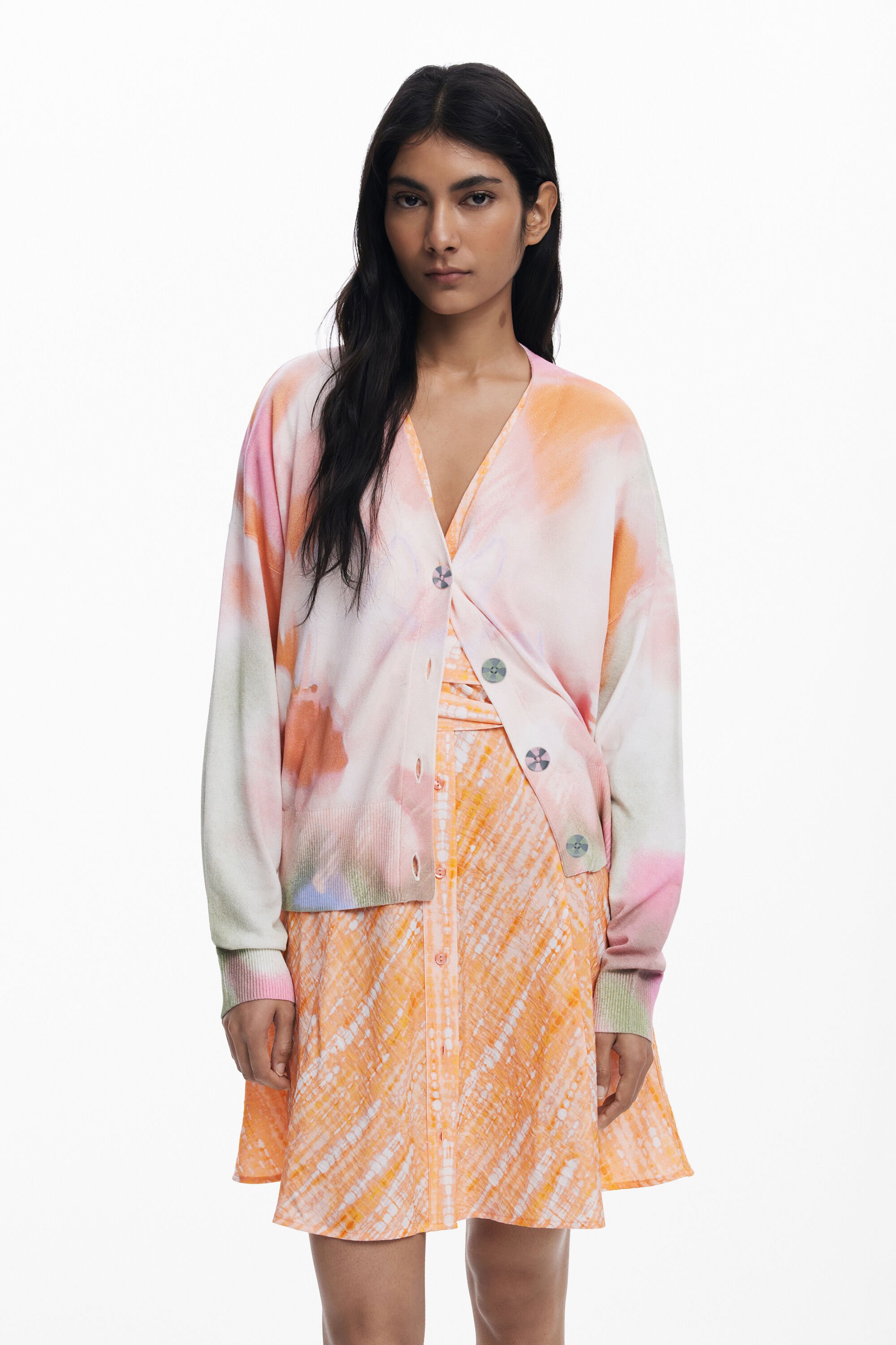 Desigual, Cardigan mit Blumen-Tie-Dye, Damen, Weiß, XS