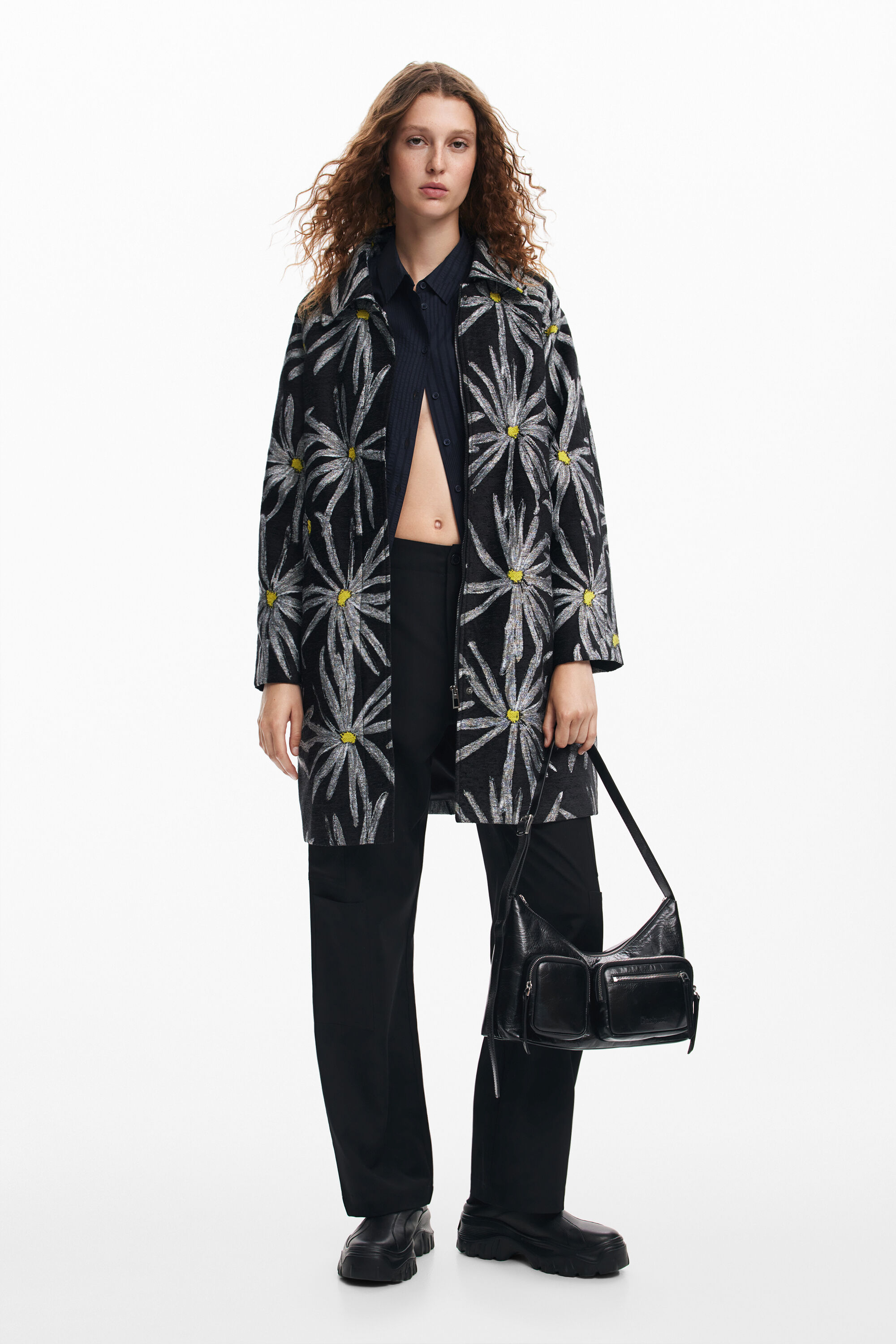 Desigual, Mantel mit Gänseblümchenmuster, Polyester, Schwarz, XL