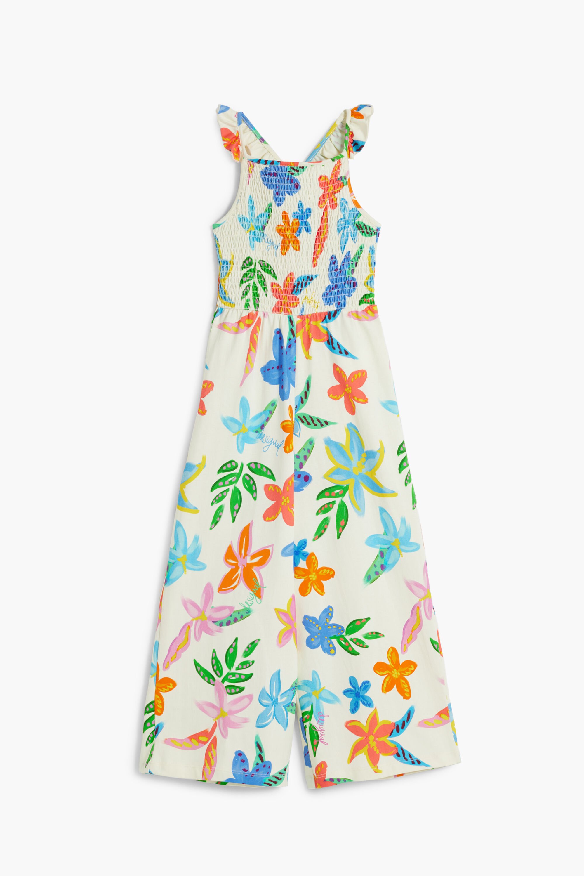 Desigual, Geblümter Jumpsuit, Kinder, Baumwolle, Weiß, 3/4