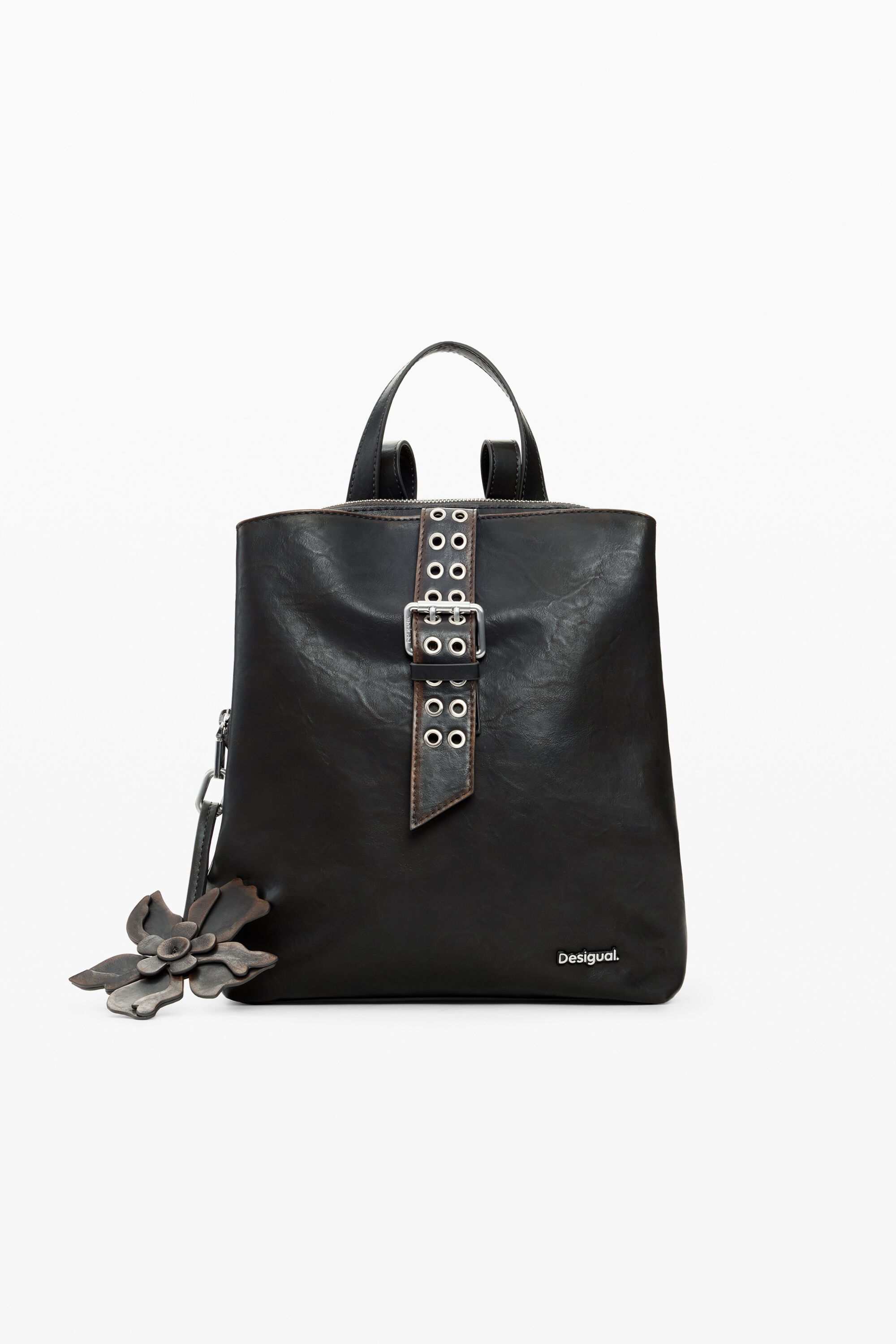 Desigual, Kleiner Rucksack mit Blumenapplikationen, Damen, Polyurethan, Braun, U