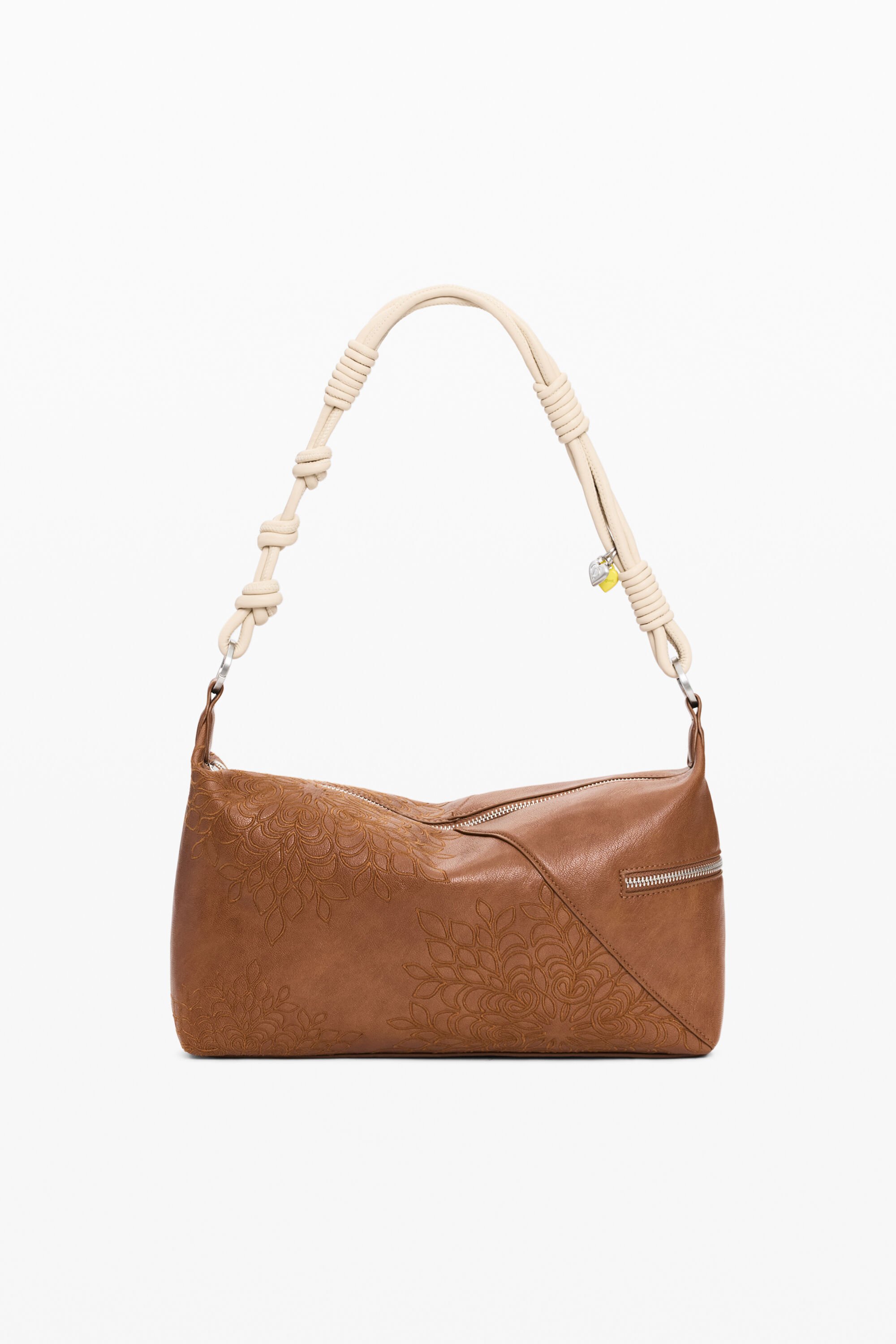 Desigual, Mittelgroße Tasche mit Stickereien, Damen, Polyurethan, Braun, U