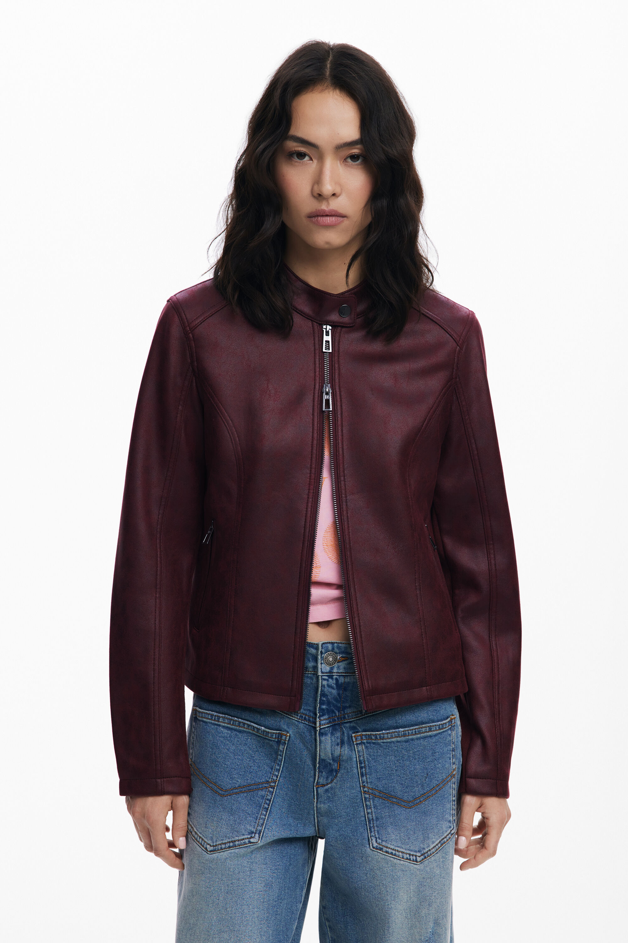 Desigual, Kombinierte Jacke in Lederoptik, Damen, Polyester, Rot, XXL