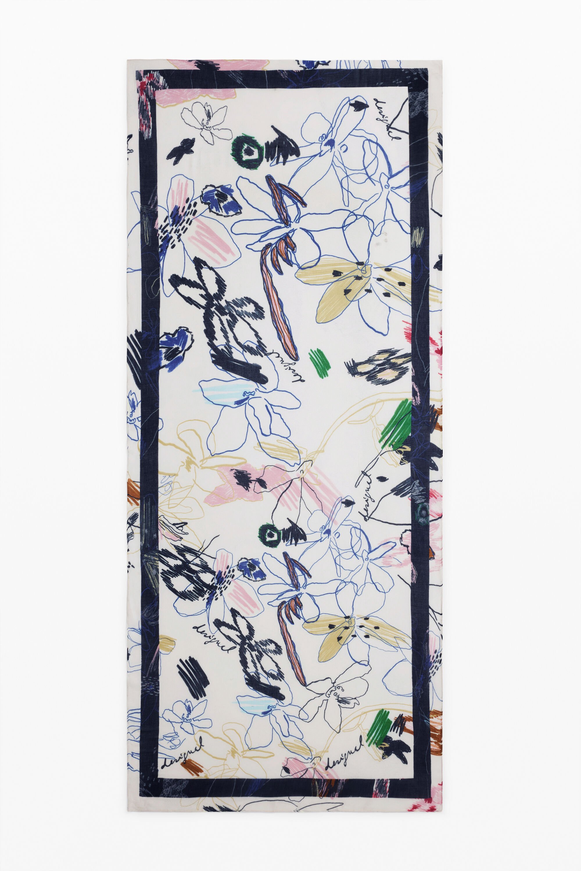 Desigual, Rechteckiges Tuch mit Strichen, Damen, Viskose, Weiß, U