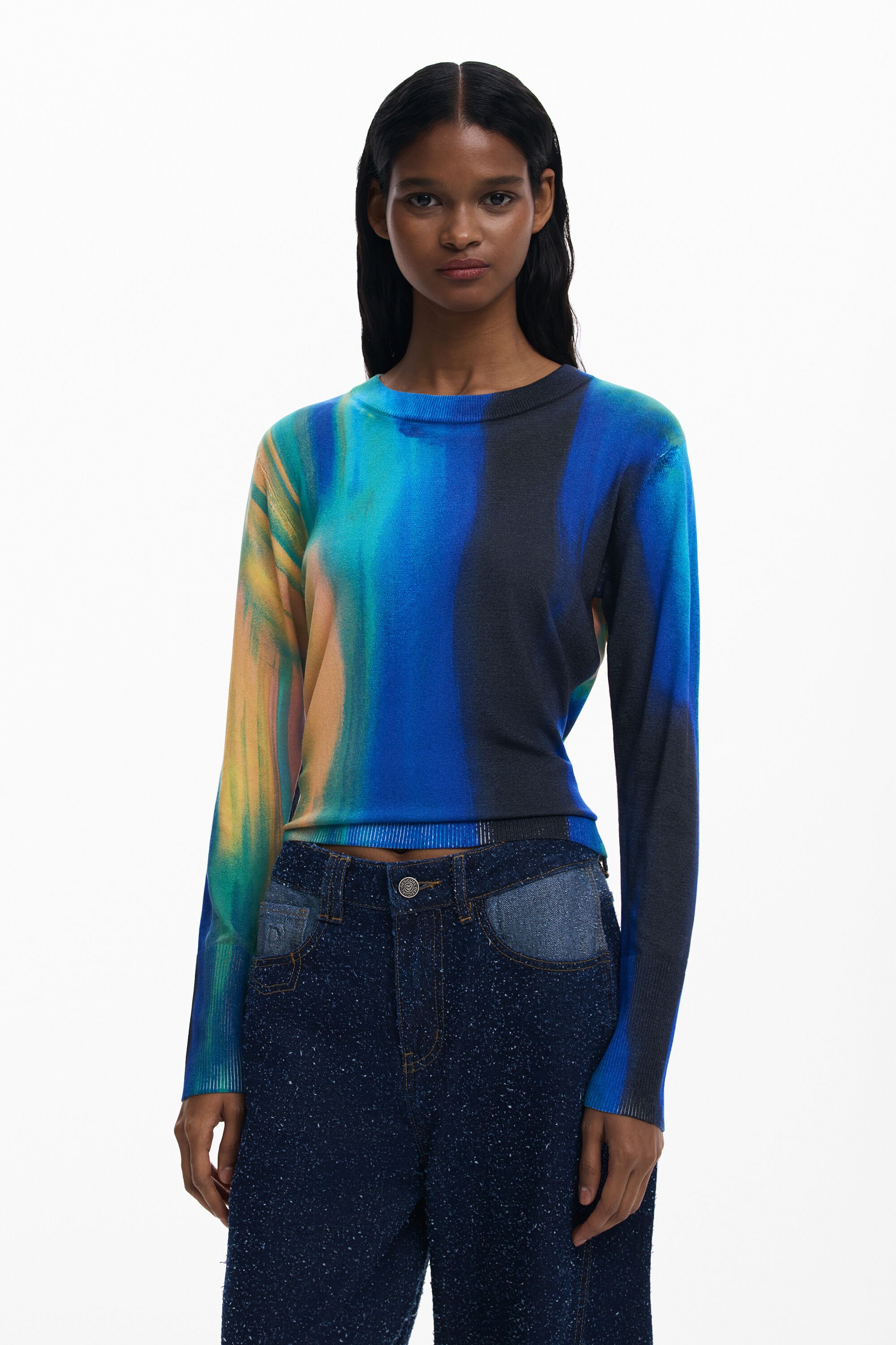 Desigual, Feiner Pullover mit vertikalem Farbverlauf, Damen, Blau, S