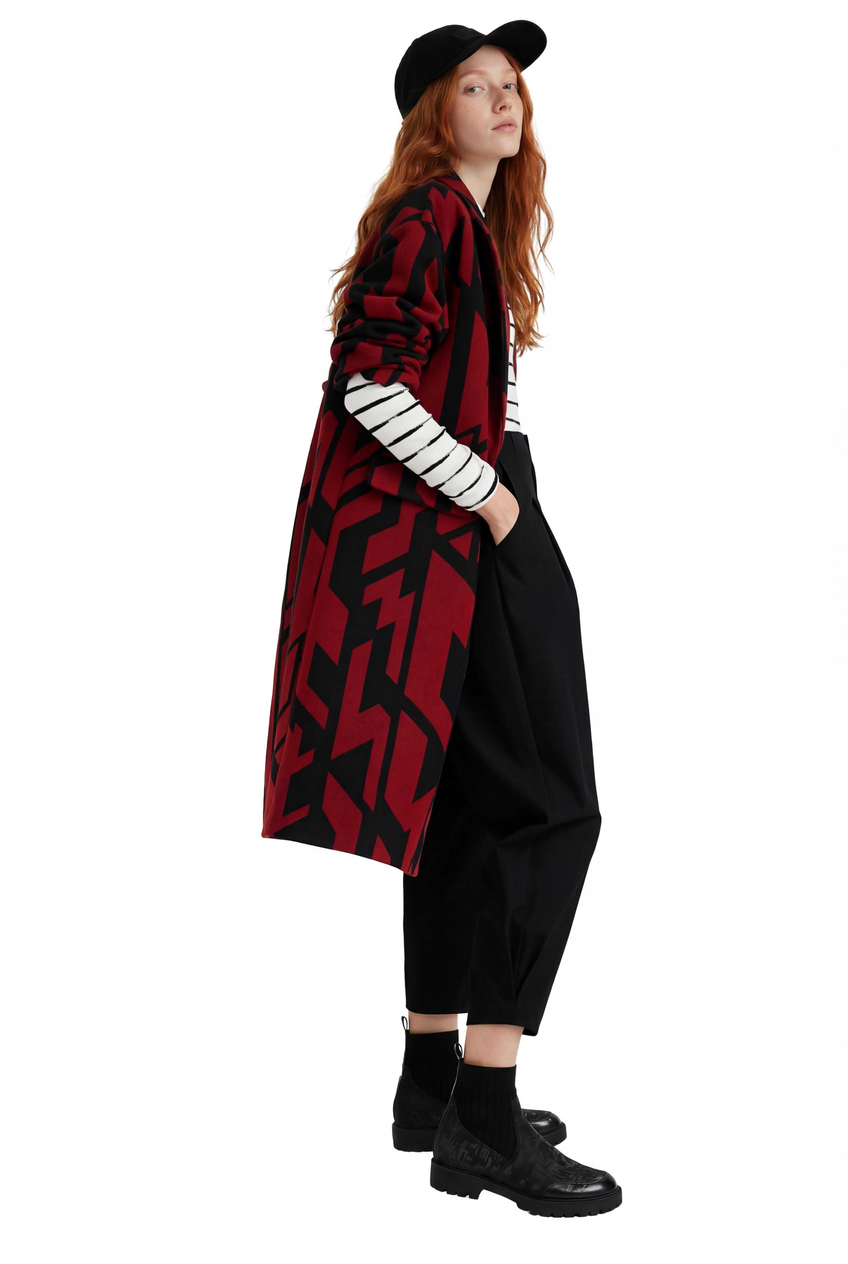 Desigual, Gerade geschnittener Oversize-Mantel Geometrie, Damen, Schwarz, S