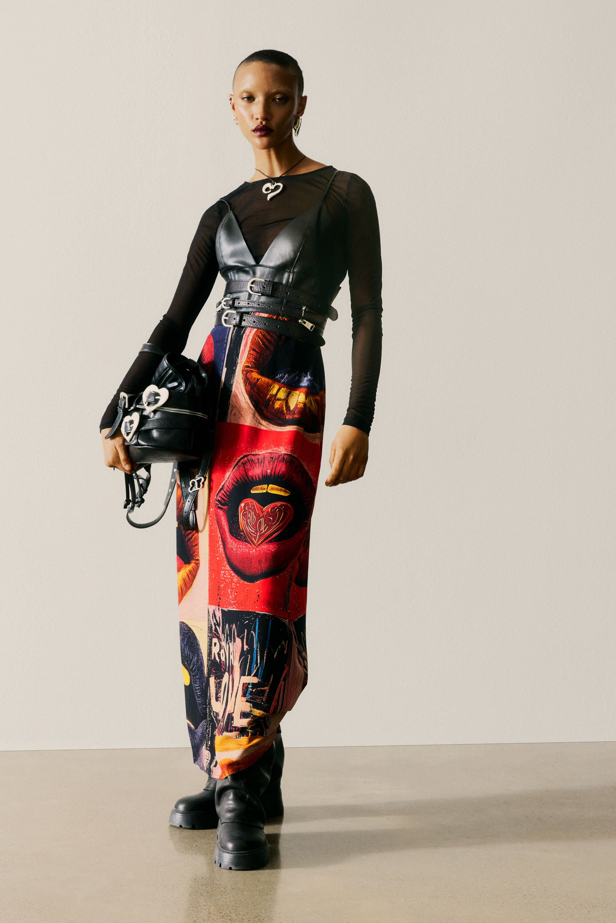 Desigual, Trägerkleid mit Lippenmuster, Damen, Polyester, Schwarz, L