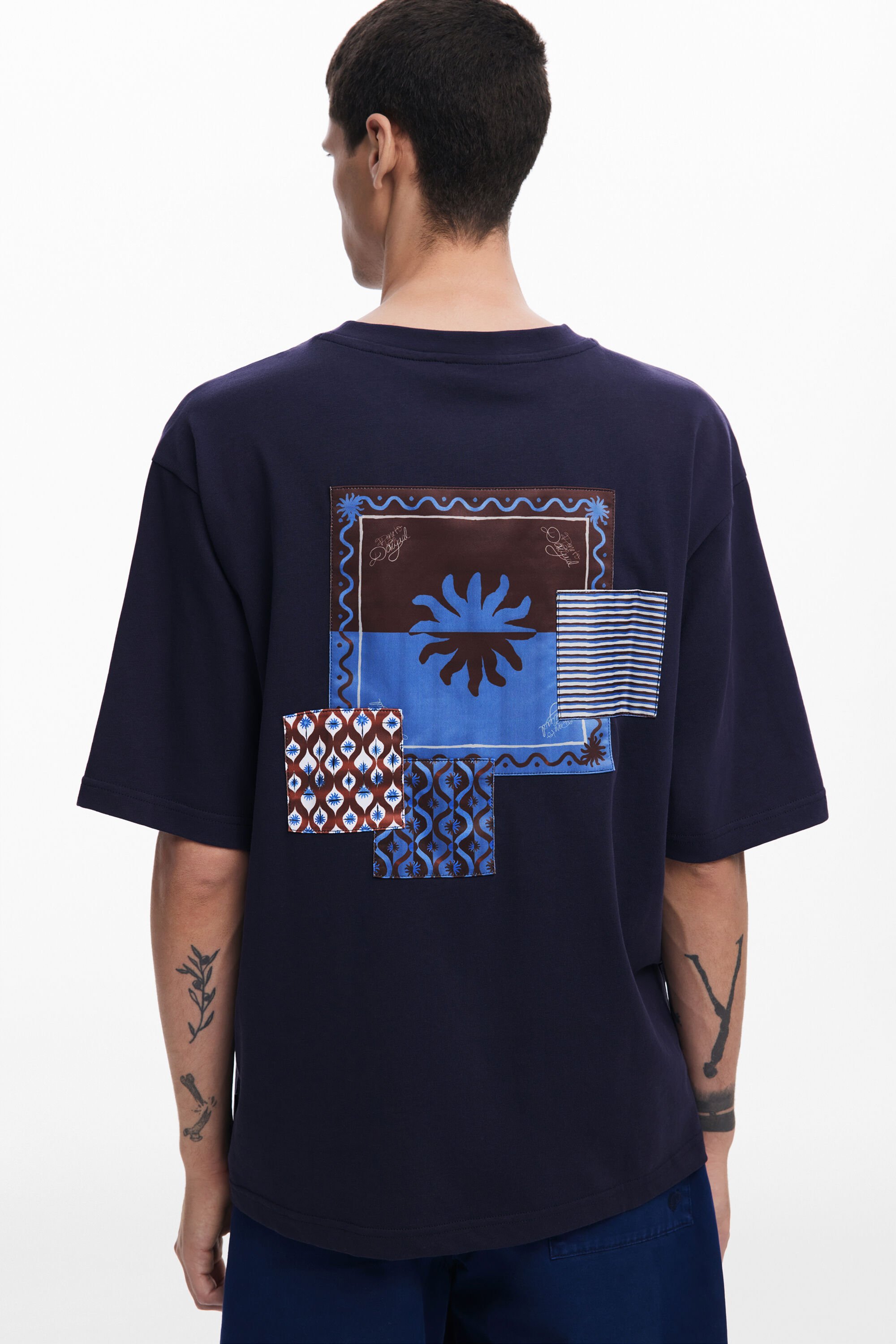 Desigual, Kurzarm-T-Shirt Sonne, Herren, Baumwolle, Blau, S