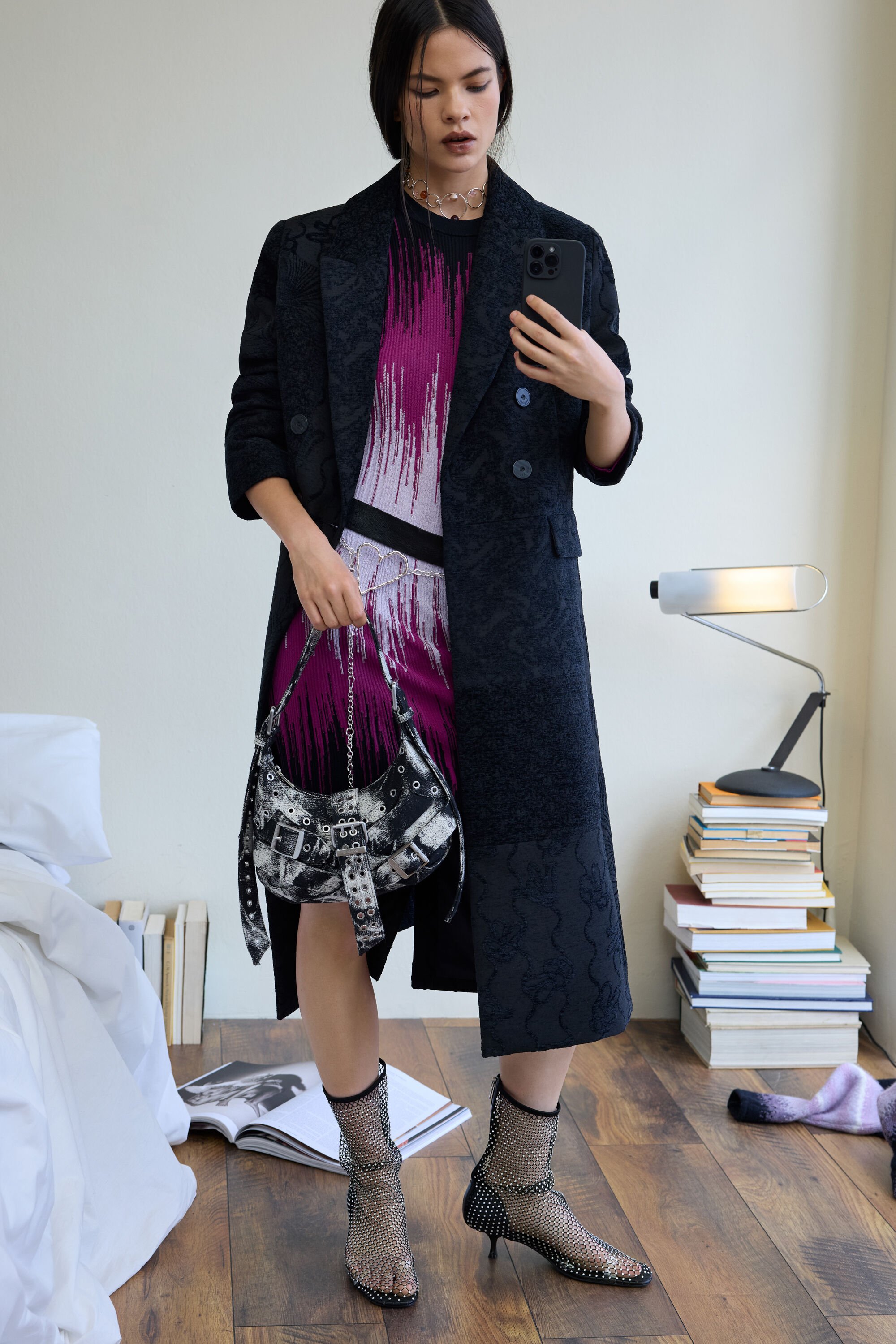 Desigual, Schwarzer Mantel mit Struktur, Damen, Polyester, Schwarz, XL