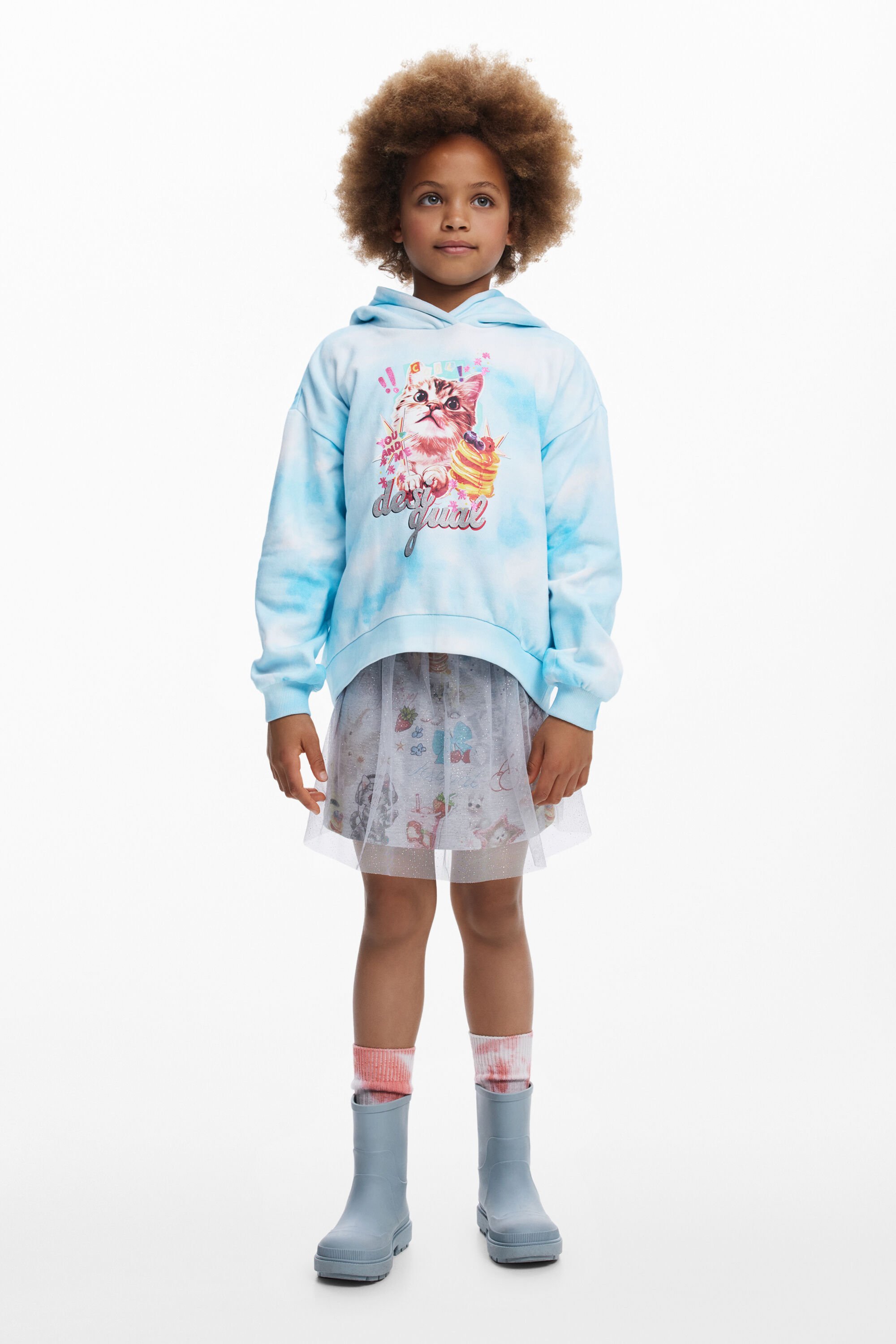Desigual, Katzensweatshirt Wolken, Kinder, Baumwolle, Blau, 7/8