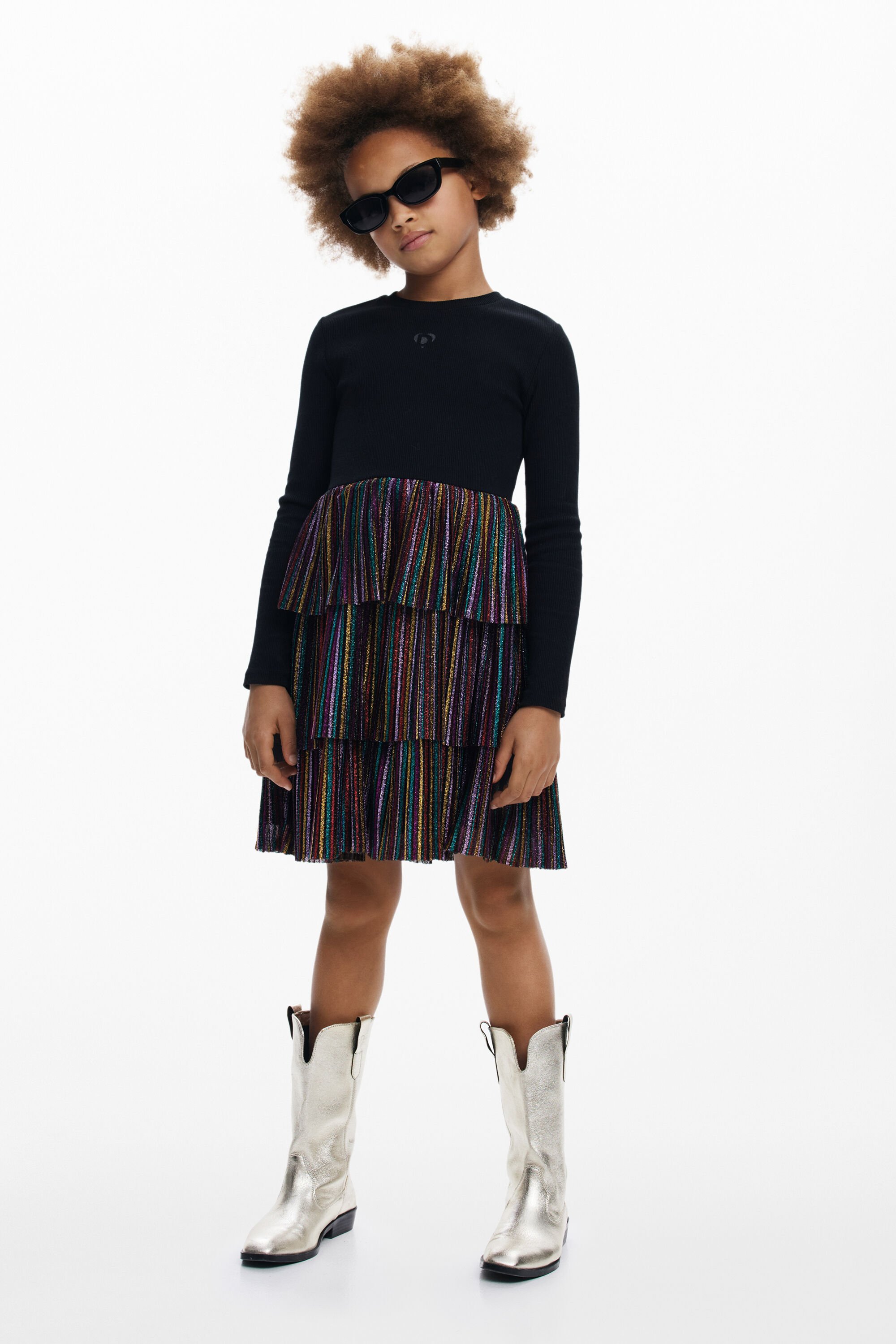 Desigual, Lurex-Volantkleid, Kinder, Schwarz, 5/6