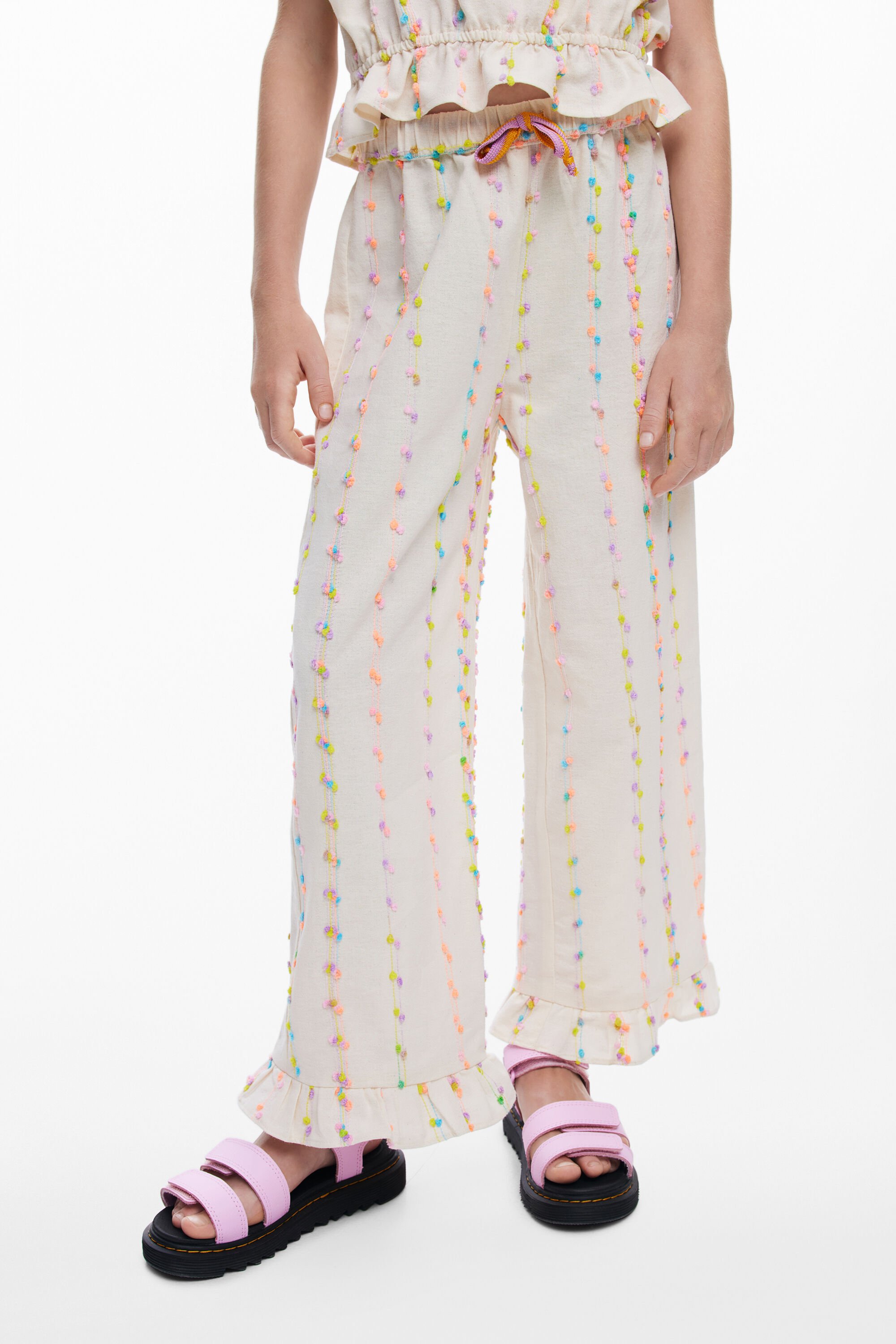 Desigual, Lange Hose mit Pompons, Kinder, Weiß, 7/8