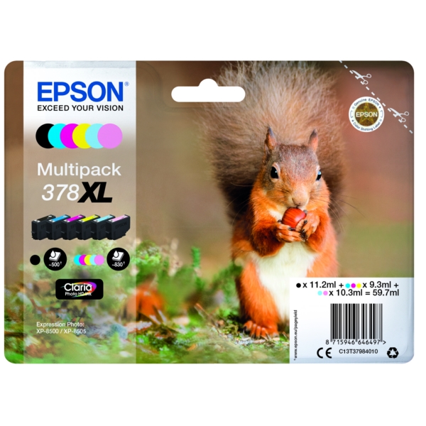 Original Epson Tinte 378XL BK C M Y / C13T37984010 foto cyan für C13T37984010
