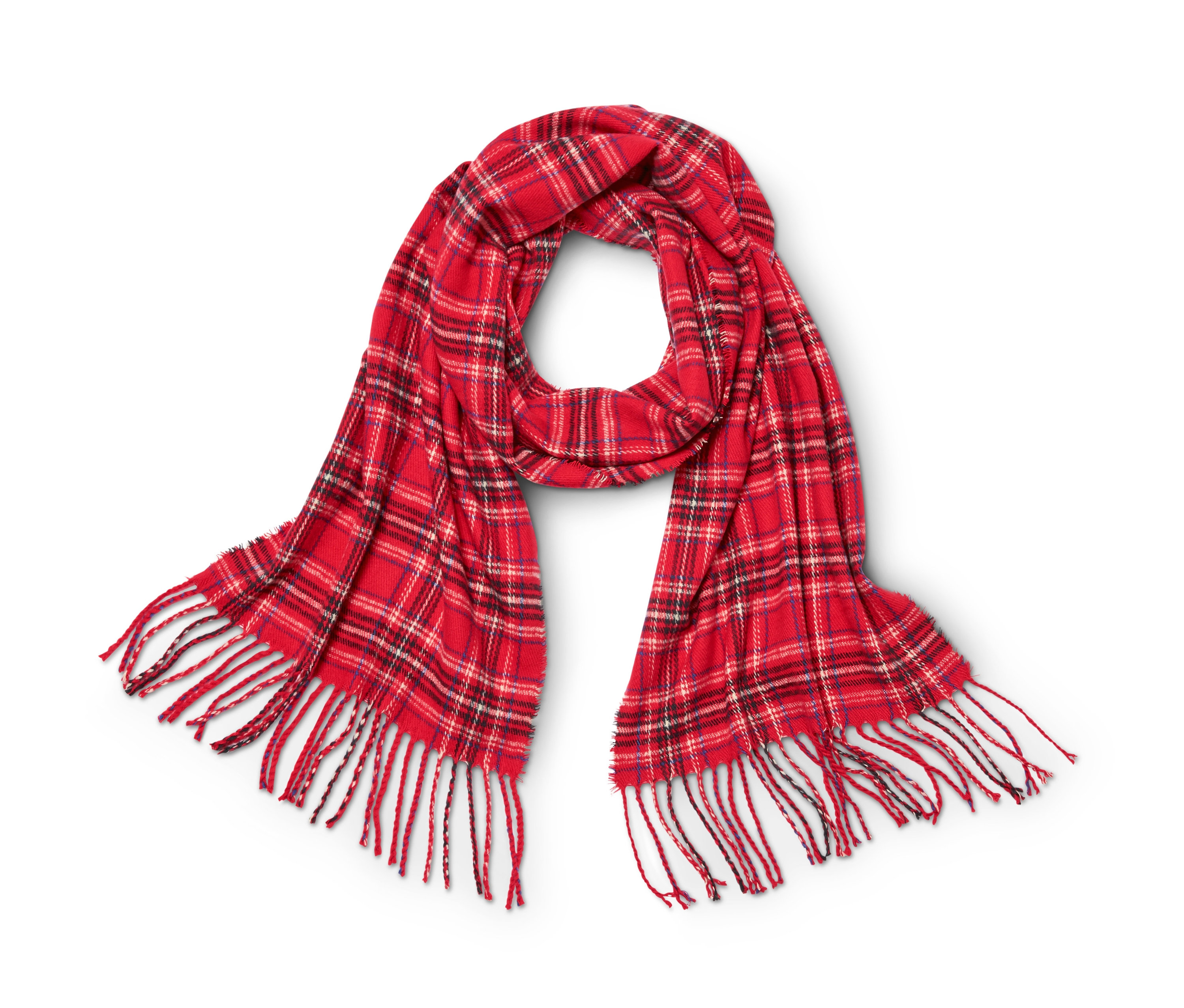 Tchibo - Karierter Schal mit Fransen - dunkelblau