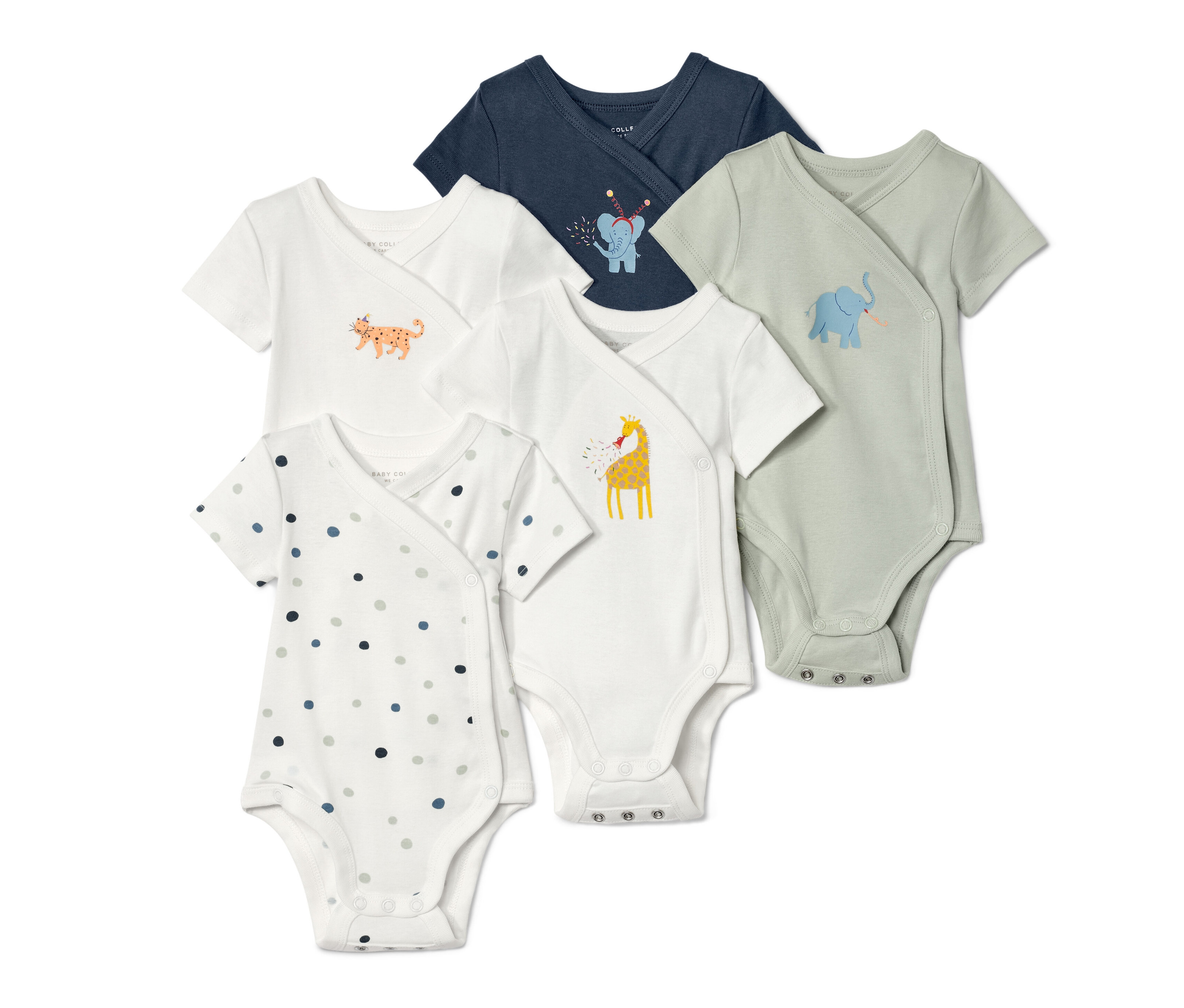 Tchibo - 5 Baby-Bodys mit Mitwachsfunktion - Baby - Gr. 74/80 - mintgrün/print