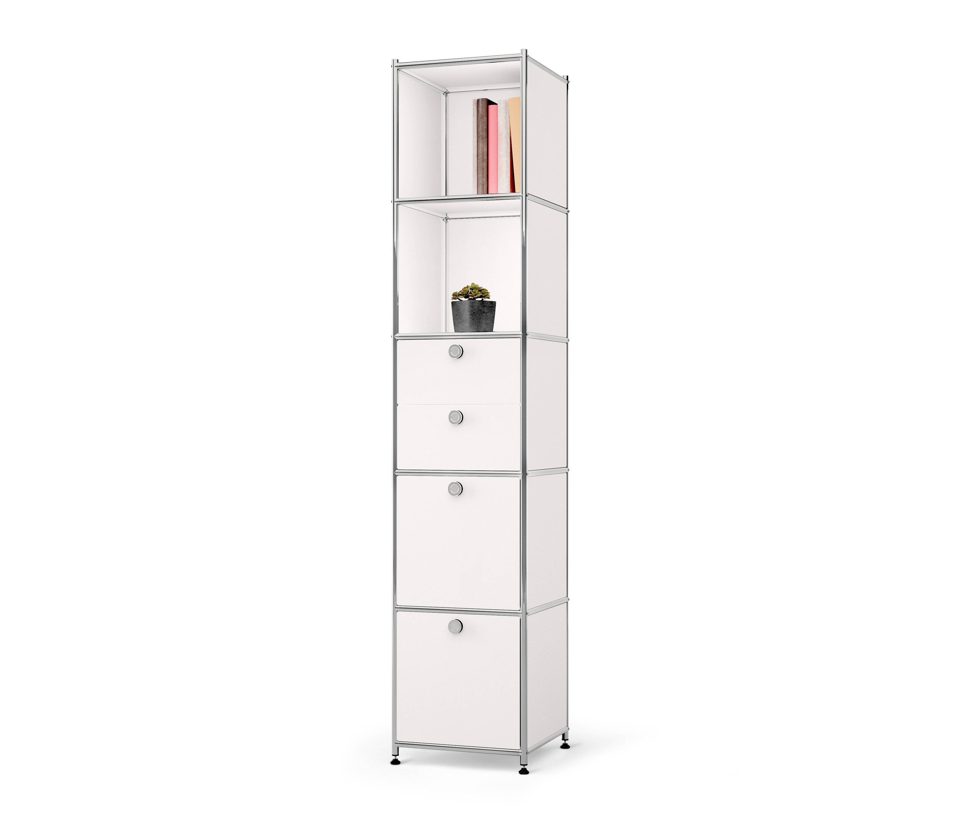 Tchibo - Regal Metall »Cn3« mit 2 Klappenfächern und 2 Schubladen - 40x40x195cm - chrom - Stahl / Stahl / Aluminium