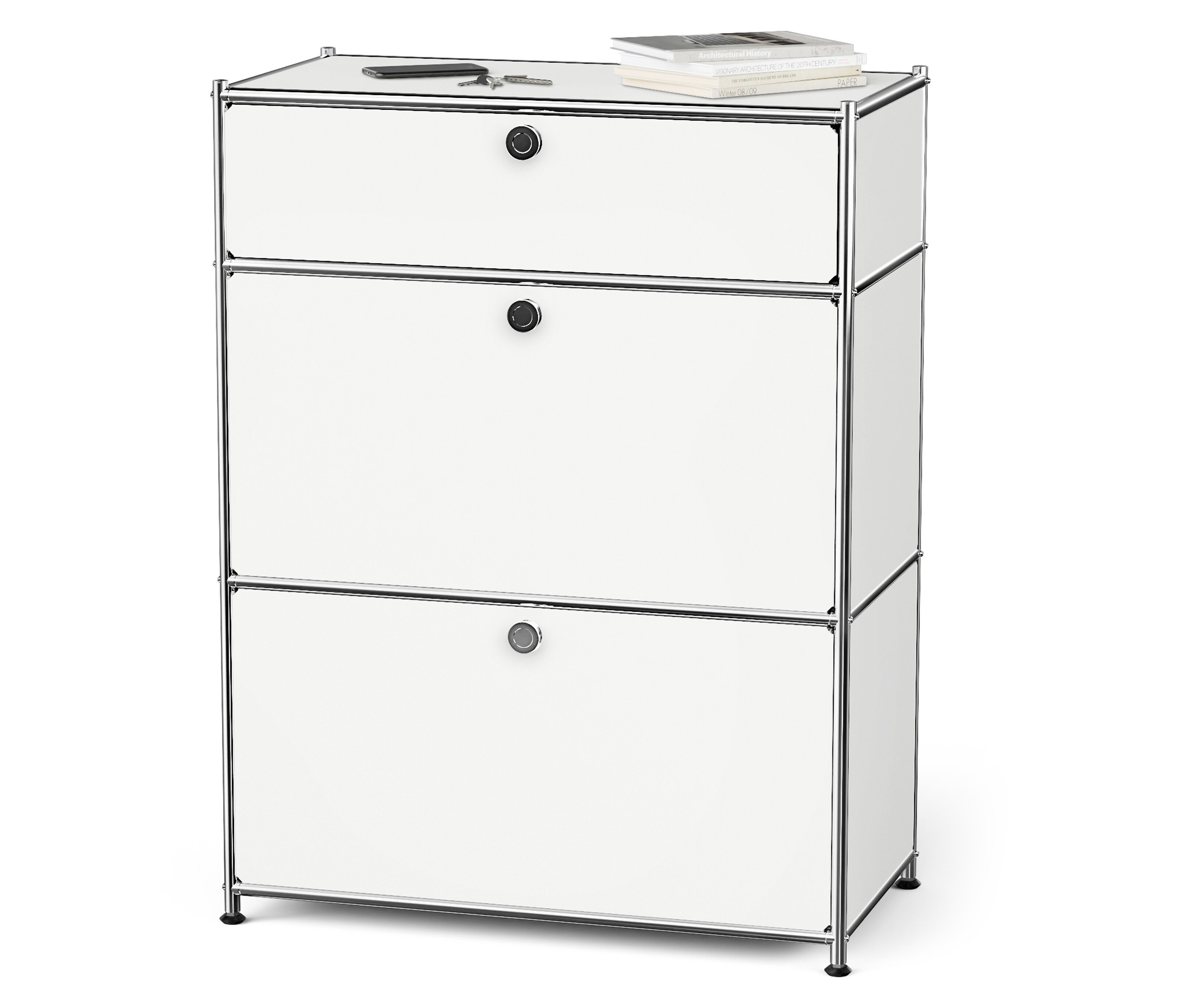 Tchibo - Kommode Metall »Cn3« mit 1 Schublade und 2 Klappenfächern - 77x40x102cm - chrom - Stahl / Aluminium / Kunststoff