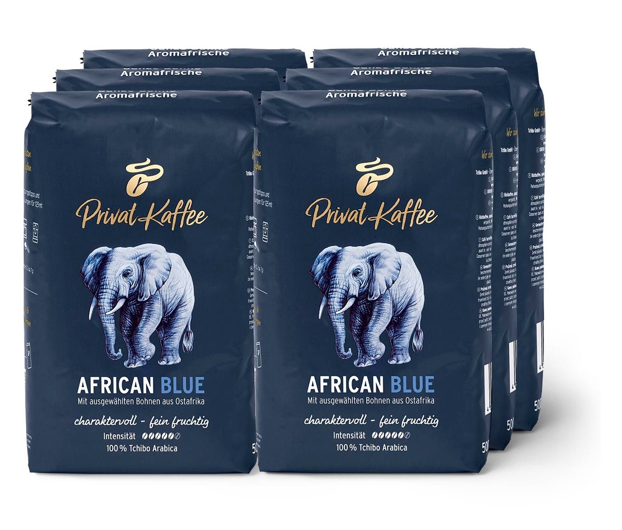 Tchibo - Privat Kaffee African Blue - 6 x 500 g Ganze Bohne - Intensität: 5/6