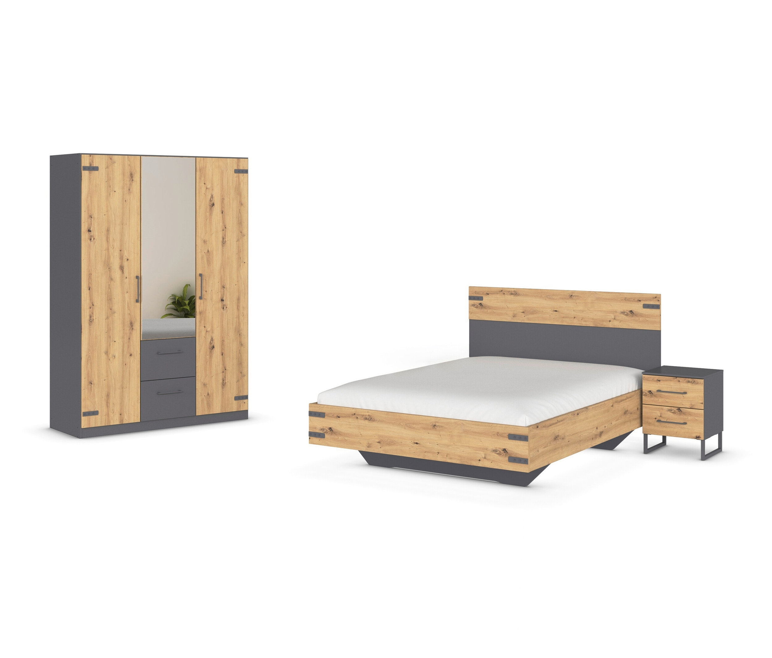 rauch Schlafzimmer-Set »Butte« - 136x54x197cm - grau - Holz / Holz