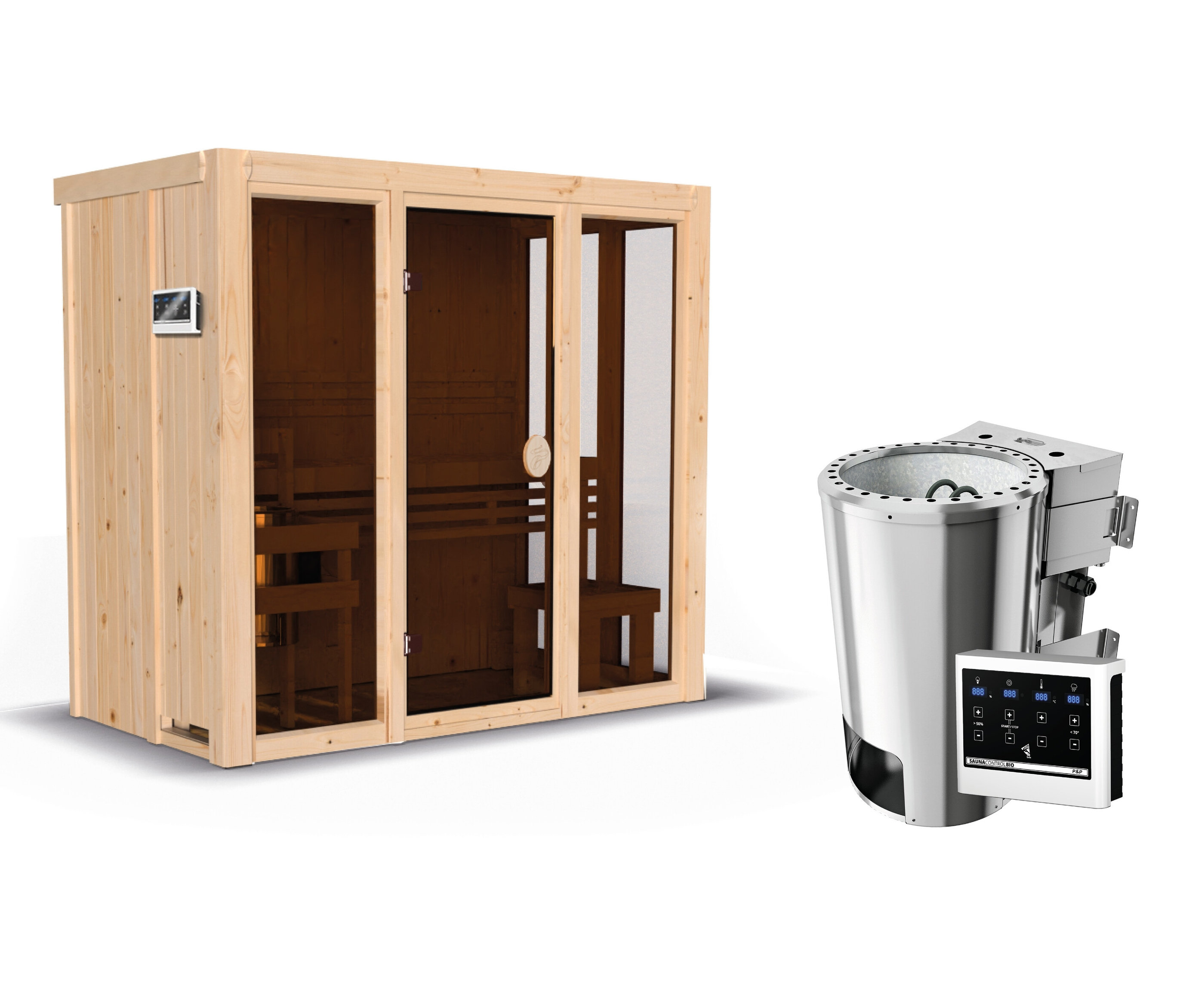 Karibu Sauna »Irina 2« mit Fronteinstieg - naturfarben