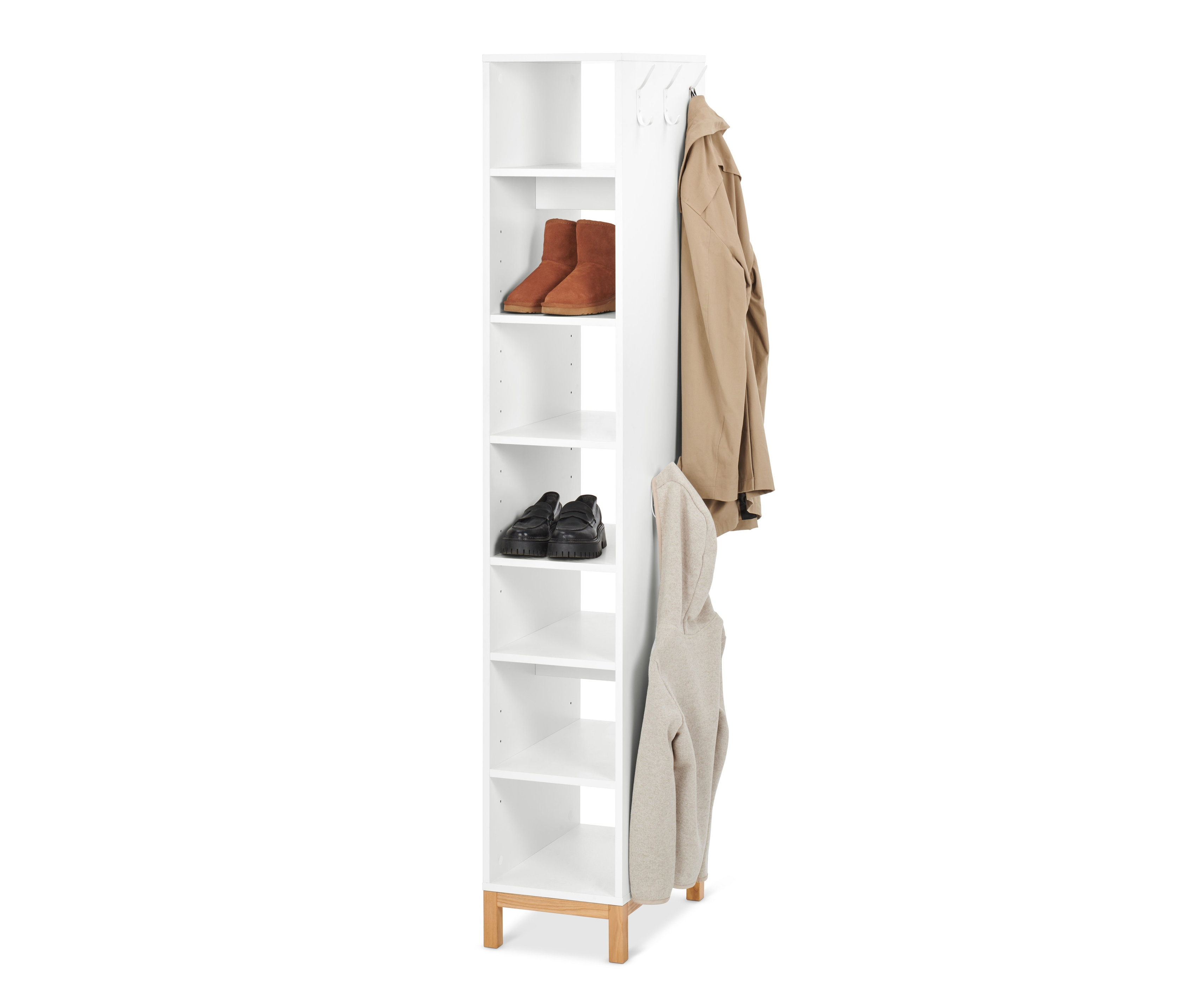 Tchibo - Schuhregal mit Garderobe - 37,5x50x189cm - braun - Holz / Eschen-Massivholz / Metall