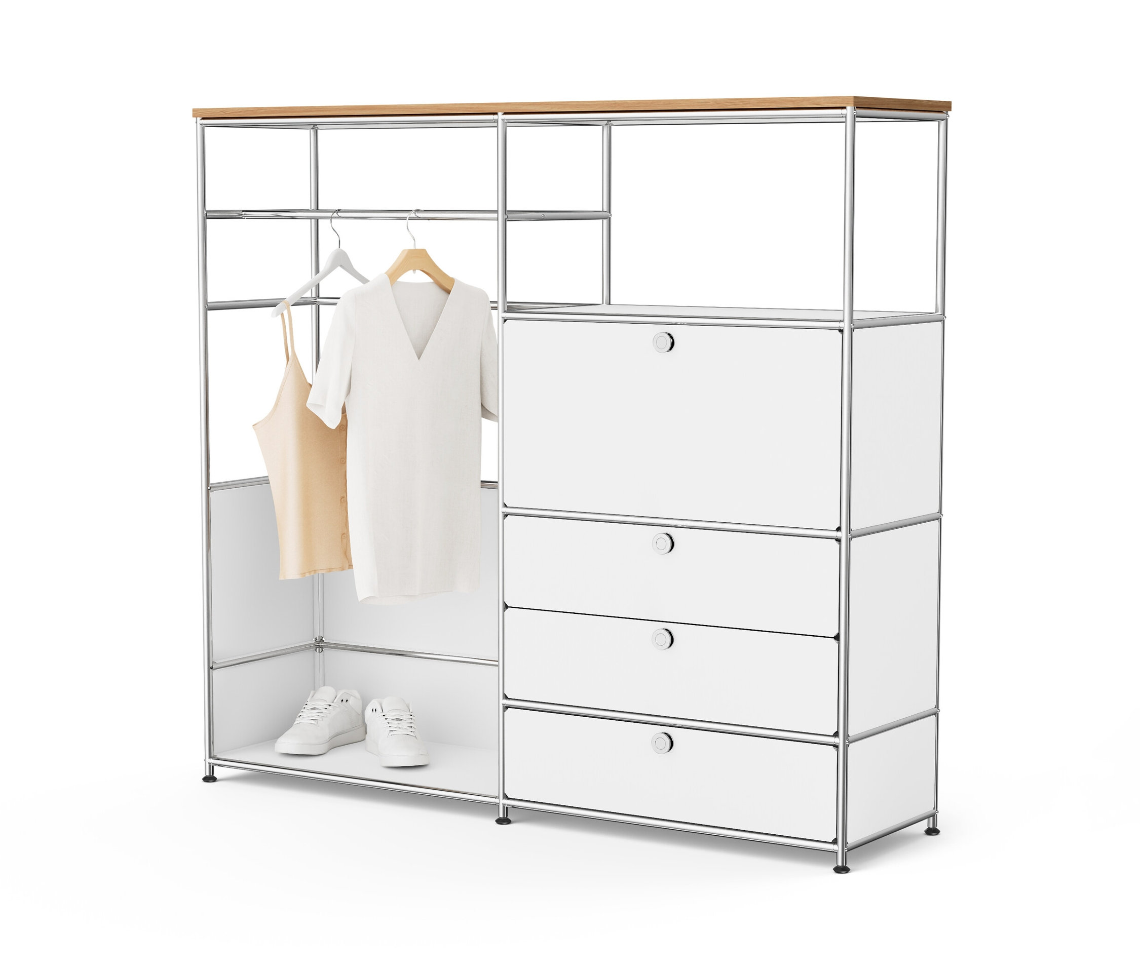 Tchibo - Kommode Metall »Cn3« mit Holzplatte - 154x42x140,5cm - chrom - Stahl / Aluminium / Kunststoff