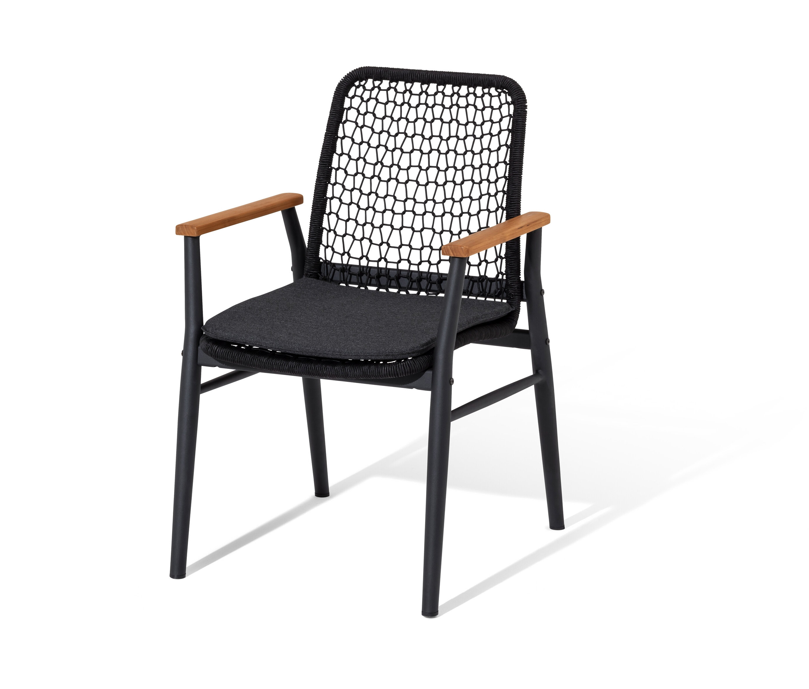Tchibo - Dining-Stuhl mit Teak-Armlehnen und Textilgeflecht - 59x64x88cm - anthrazit - Aluminium / Holz / Polyester