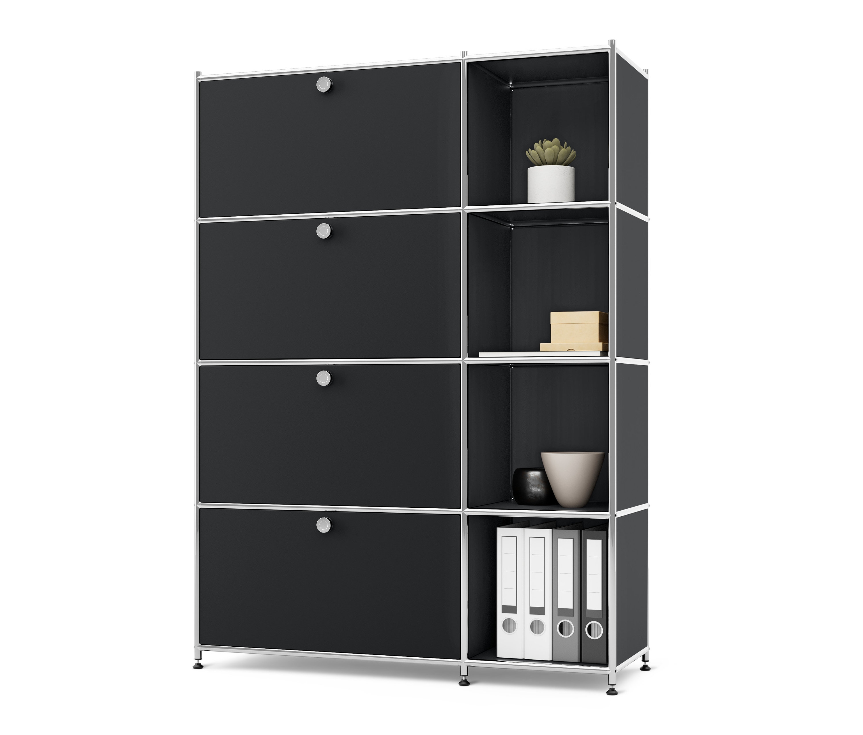 Tchibo - Regal Metall »Cn3« mit 4 Klappenfächern - 115x40x158,5cm - schwarz - Stahl / Stahl / Aluminium