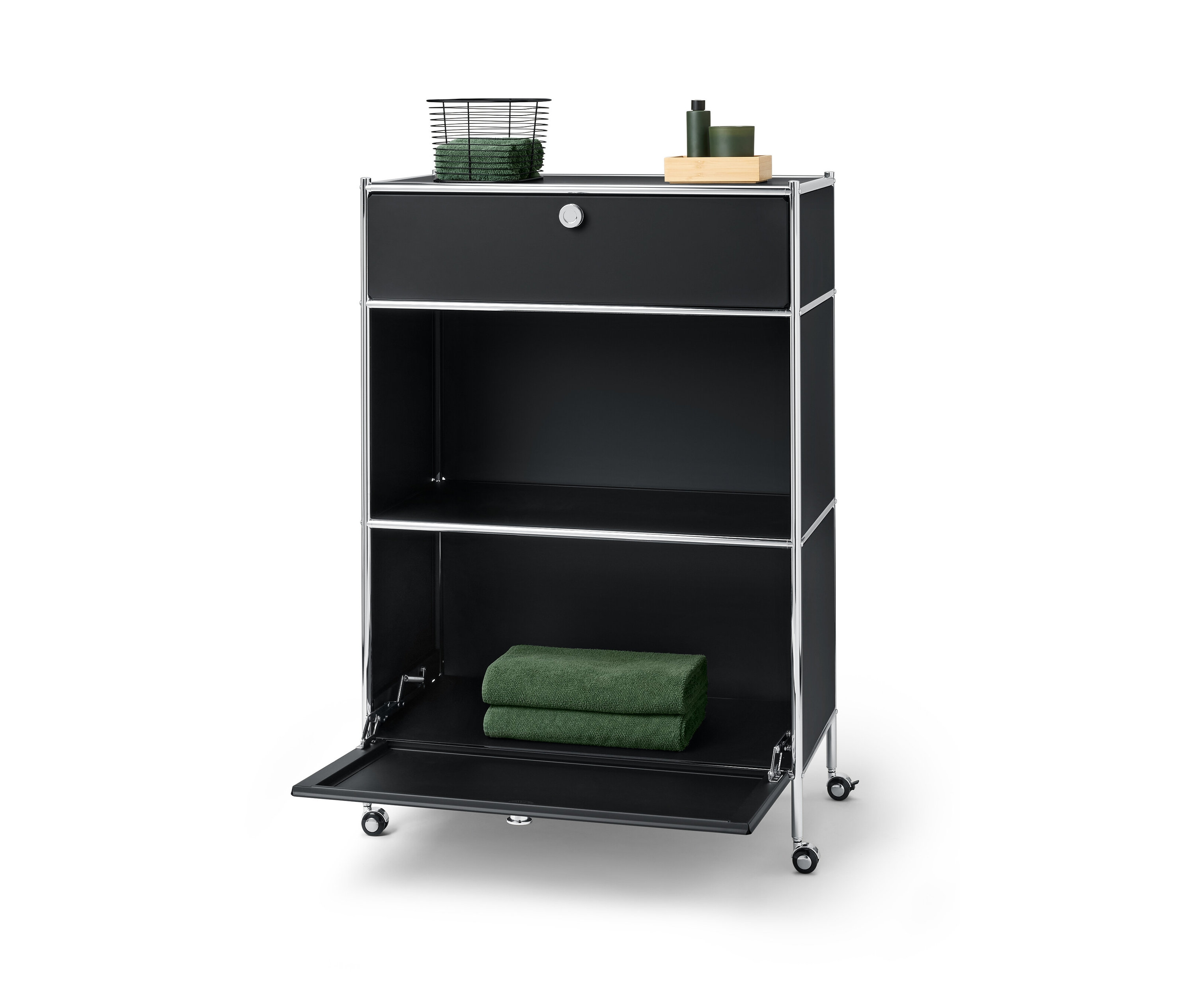 Tchibo - Kommode Metall »Cn3« mit 1 Schublade und 1 Klappenfach - 77x40x114cm - schwarz - Stahl / Aluminium / Kunststoff