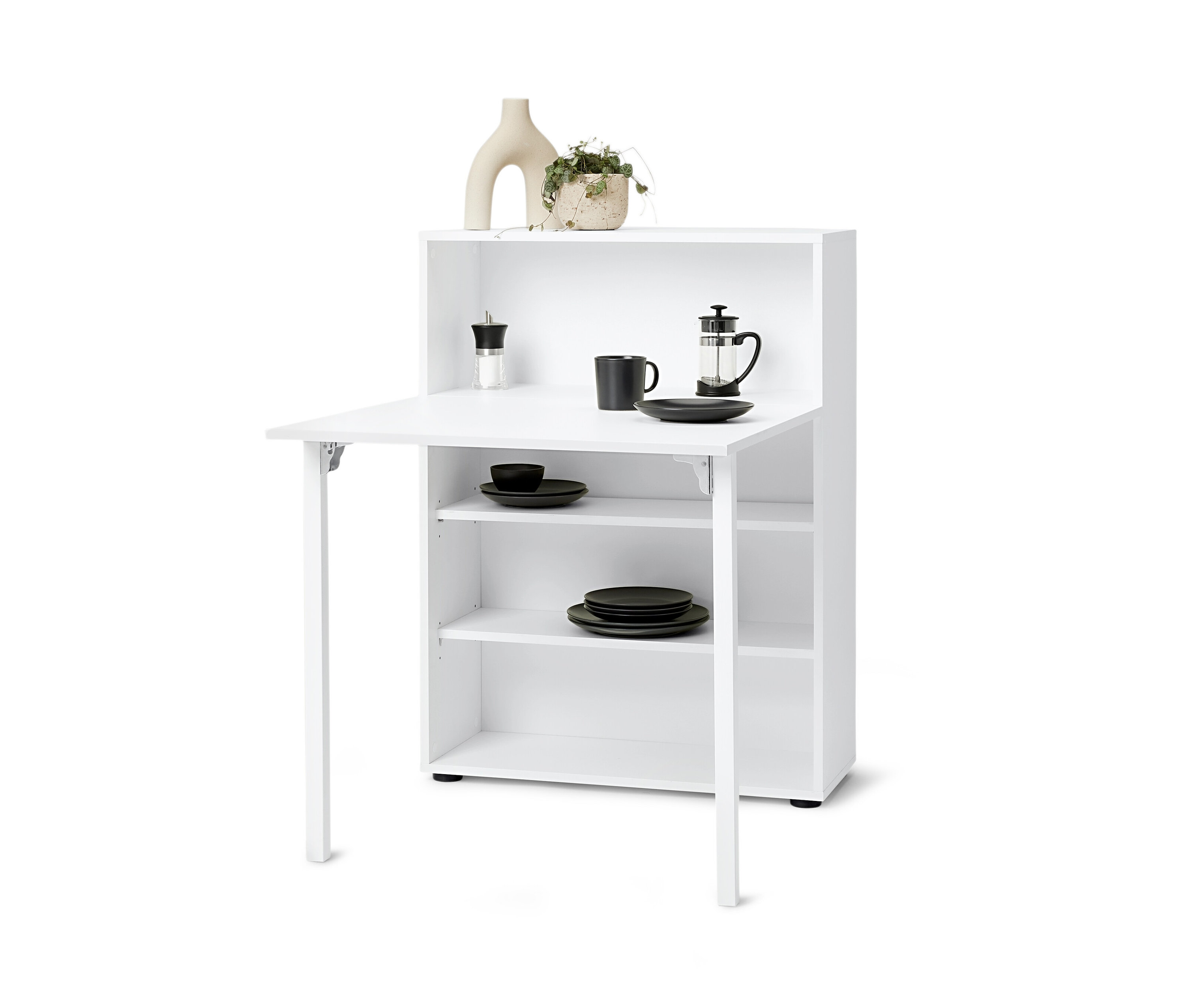 Tchibo - Regal mit ausklappbarem Tisch - 74,5x30x100cm - weiß - Holz / Buchenholz