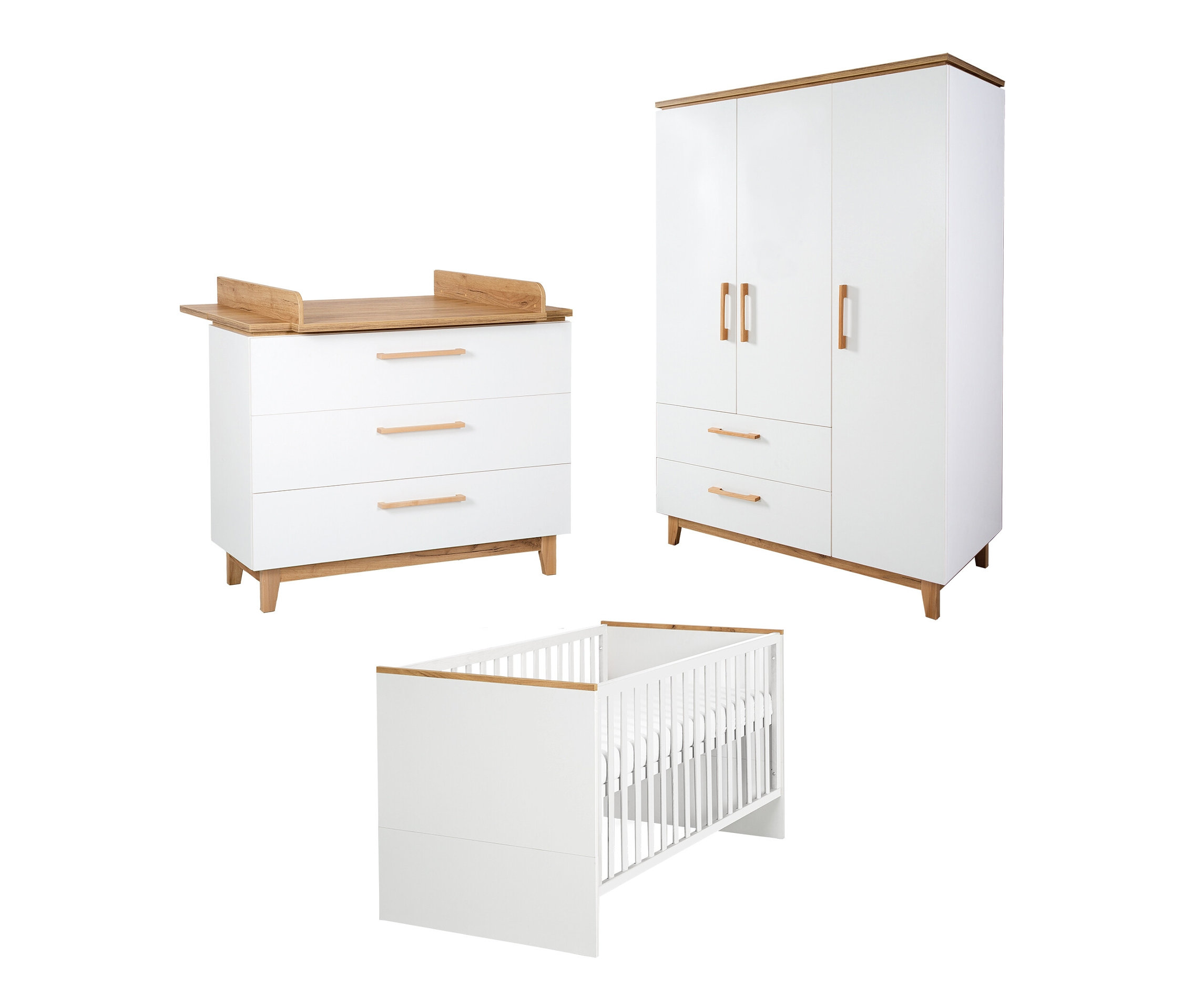 roba »Finn« Kinderzimmerset mit Bett - 76x144x82,5cm - weiß - Holz / Buchenholz / Holz