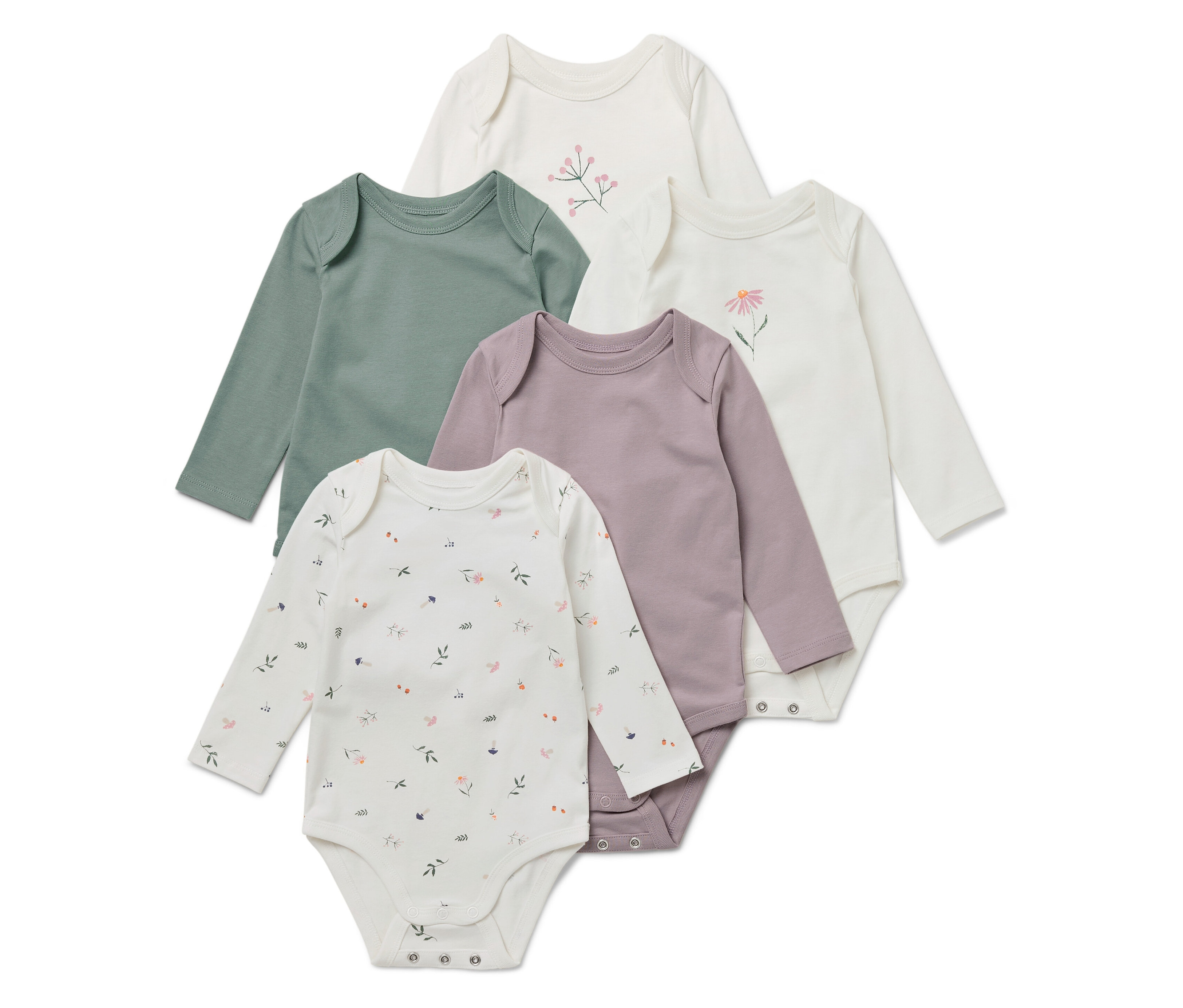 Tchibo - 5 Baby-Bodys mit Mitwachsfunktion - Baby - Gr. 62/68 - creme/print