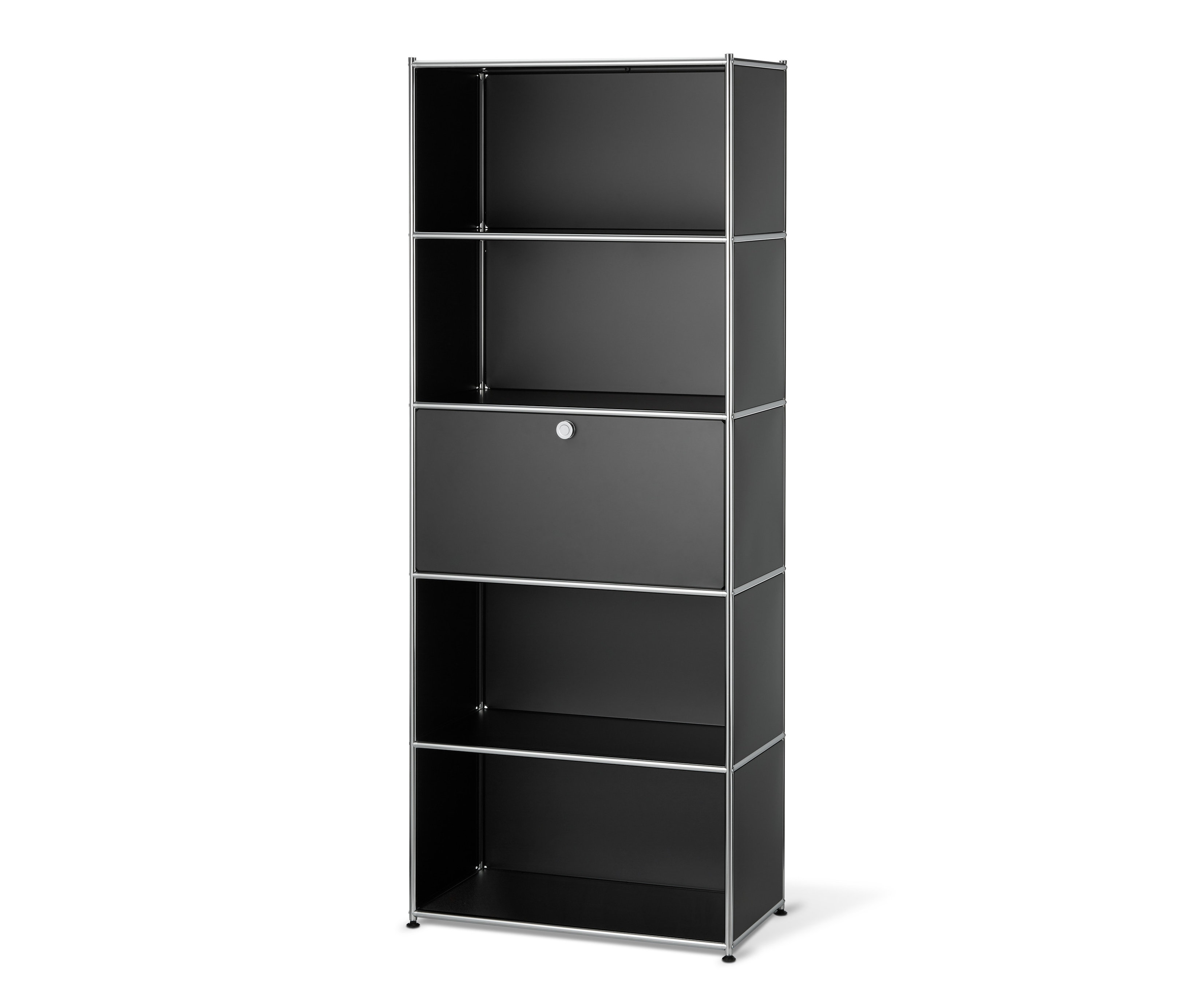 Tchibo - Hohes Regal Metall »Cn3« mit Klappenfach - 77x40x194,5cm - schwarz - Stahl / Aluminium / Kunststoff