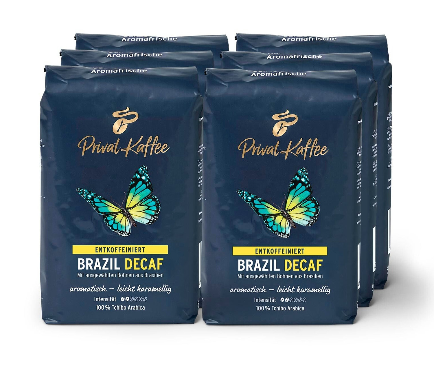Tchibo - Privat Kaffee Brazil Decaf - 6 x 500g Ganze Bohne - Intensität: 2/6