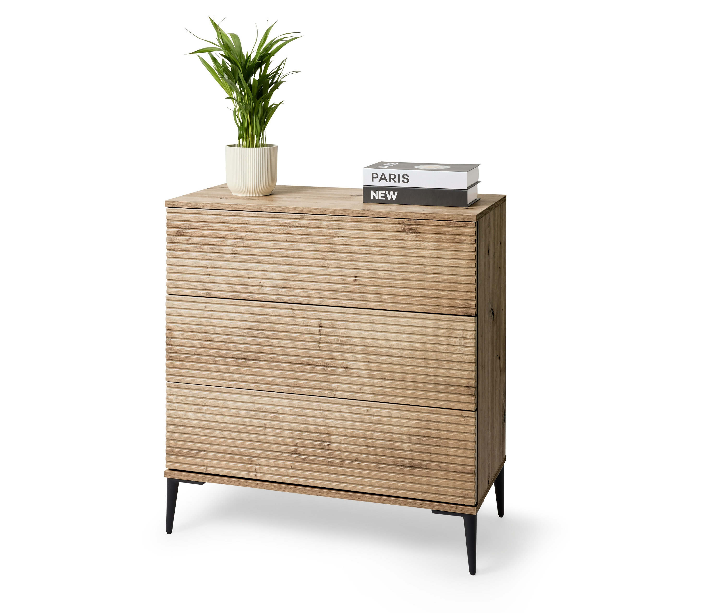 Tchibo - Kommode »Reet« mit Lamellenoptik - 80x40x85,5cm - schwarz - Holz / Stahl