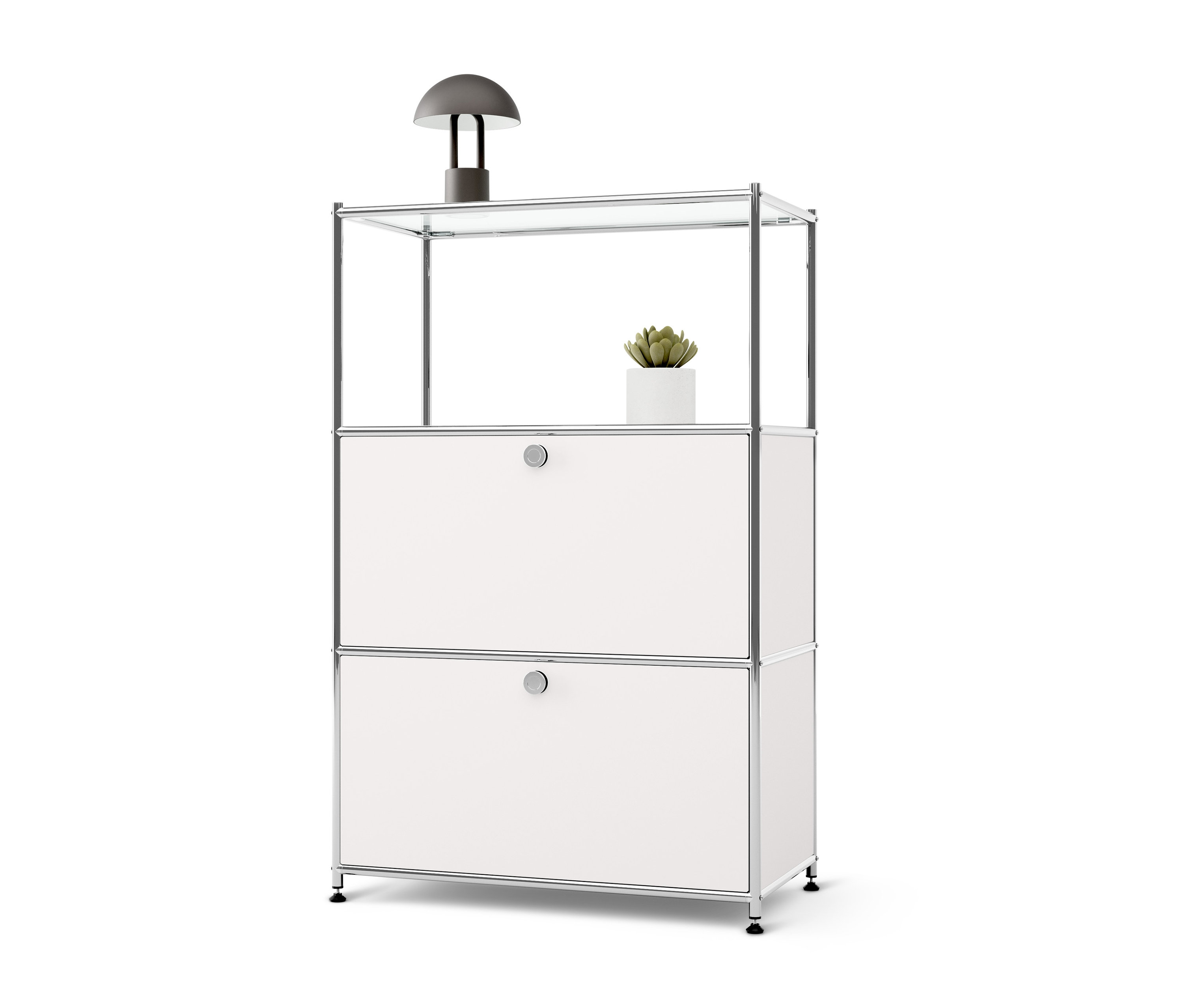 Tchibo - Kommode Metall »Cn3« mit 2 Klappenfächern - 77x40x120,5cm - chrom - Stahl / Stahl / Glas