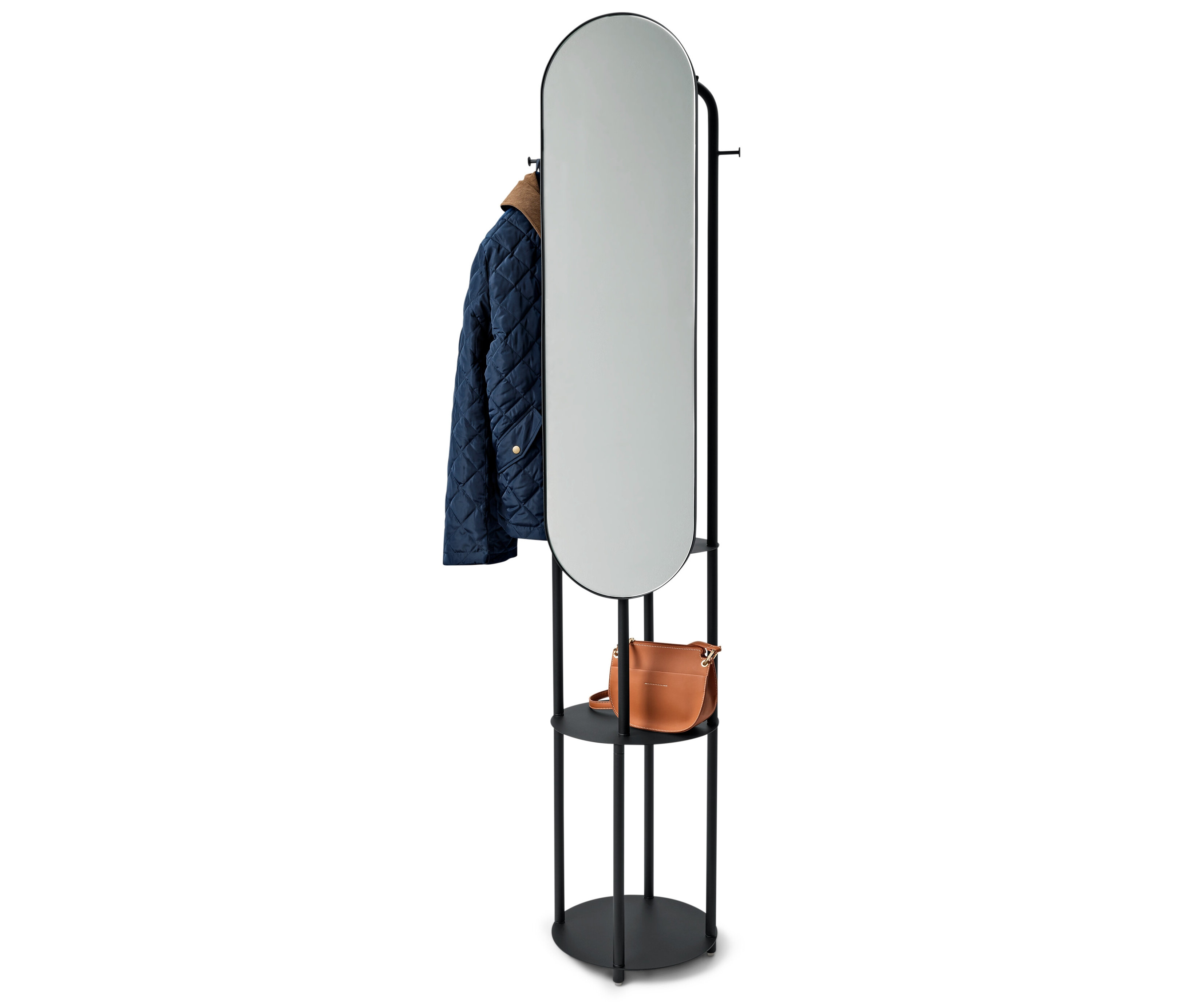 Tchibo - Standgarderobe mit großem Spiegel - 43x35x187cm - schwarz - Stahl / Glas