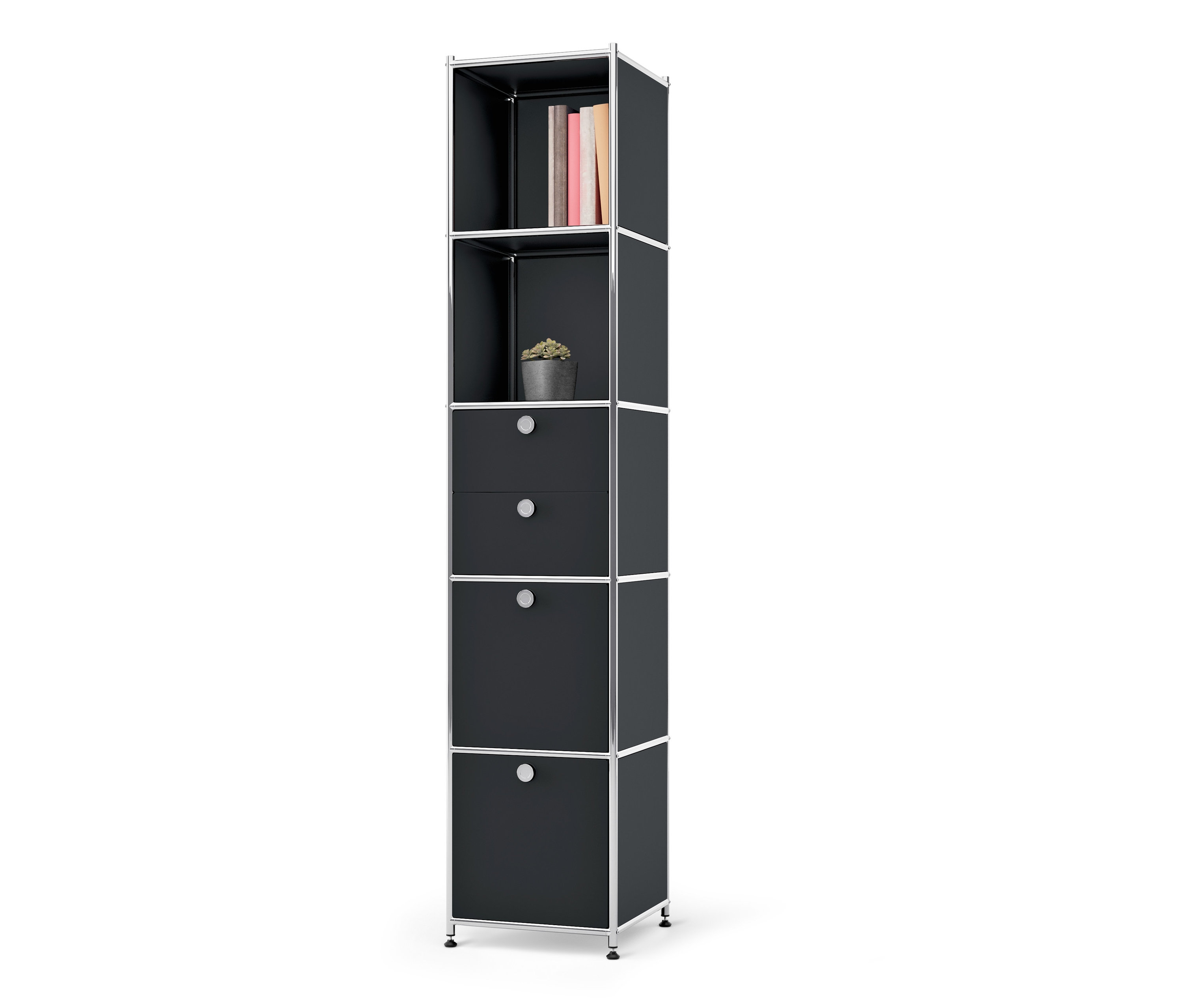 Tchibo - Regal Metall »Cn3« mit 2 Klappenfächern und 2 Schubladen - 40x40x195cm - schwarz - Stahl / Stahl / Aluminium