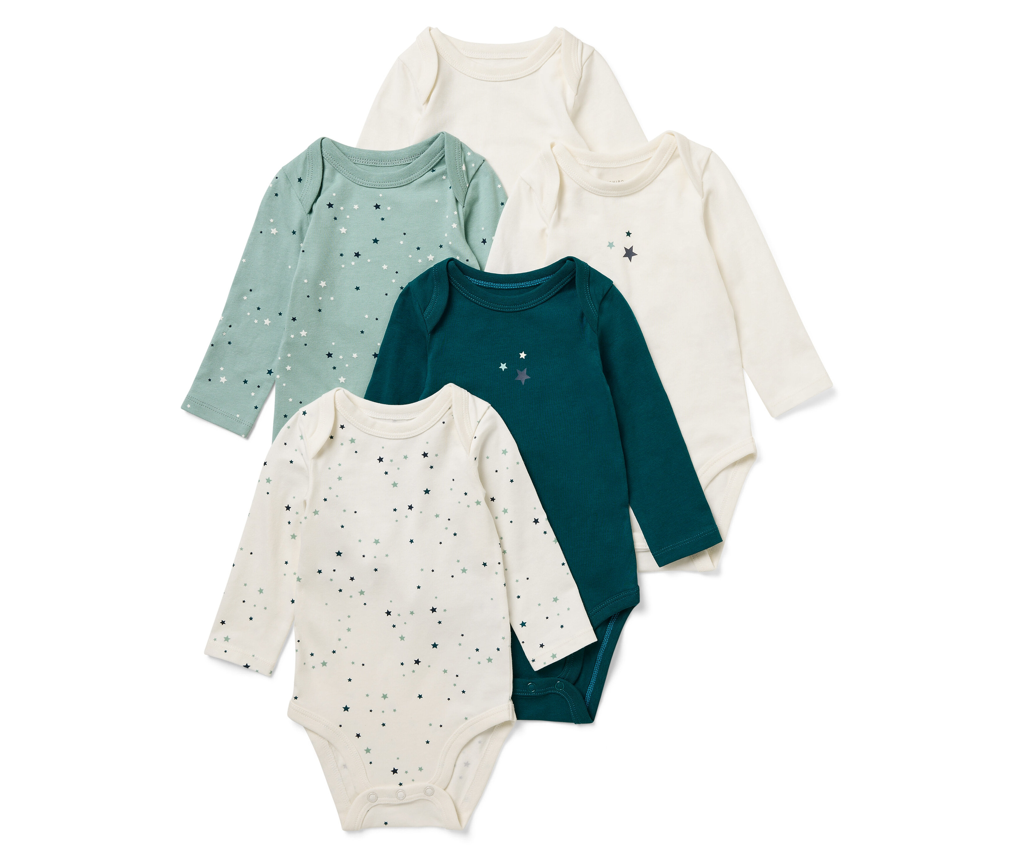Tchibo - 5 Baby-Langarmbodys - Baby - Gr. 62/68 - dunkelgrün/print