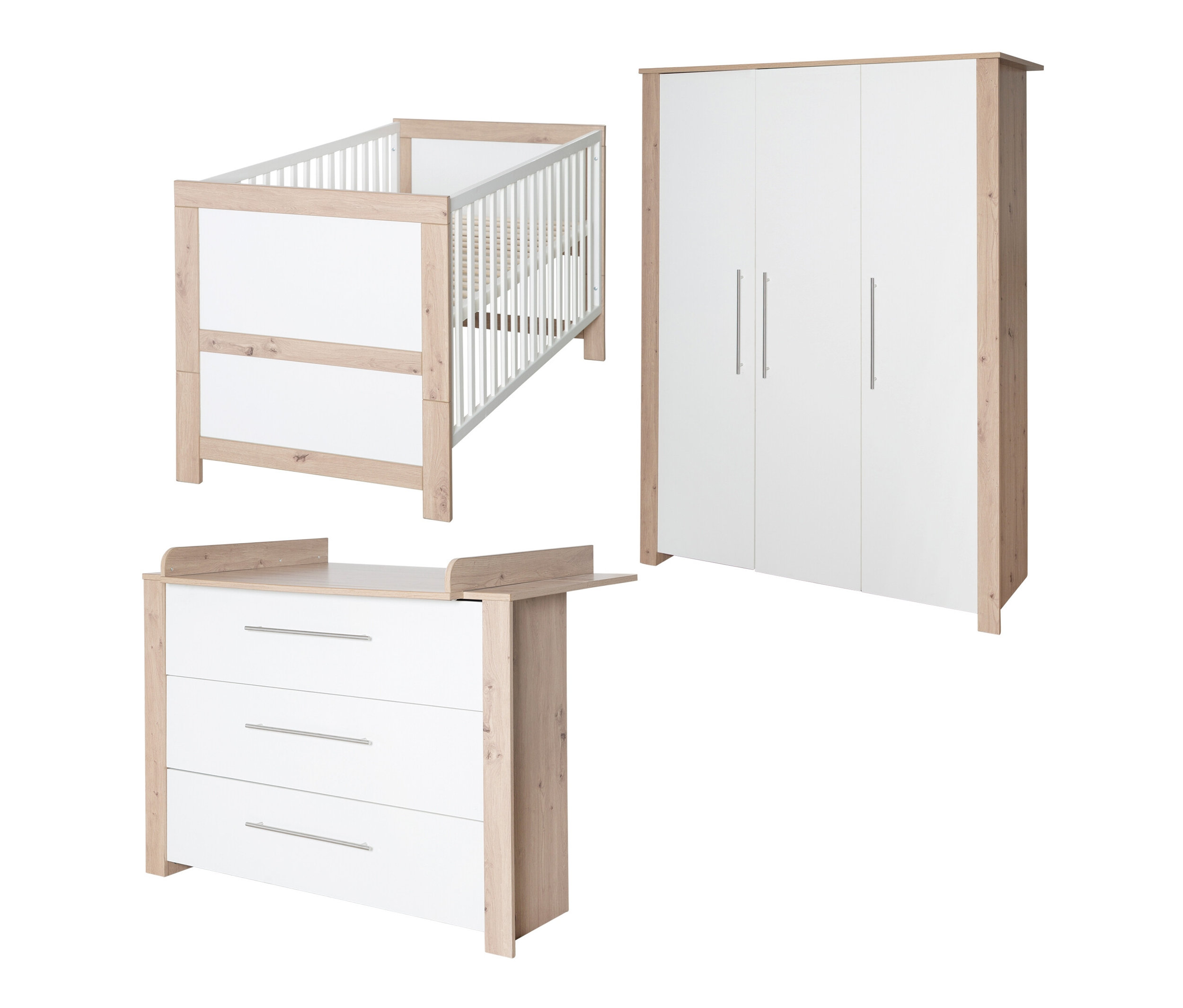 roba Kinderzimmerset »Malo« Bett - 76x144x82cm - weiß - Holz / Metall / Holz