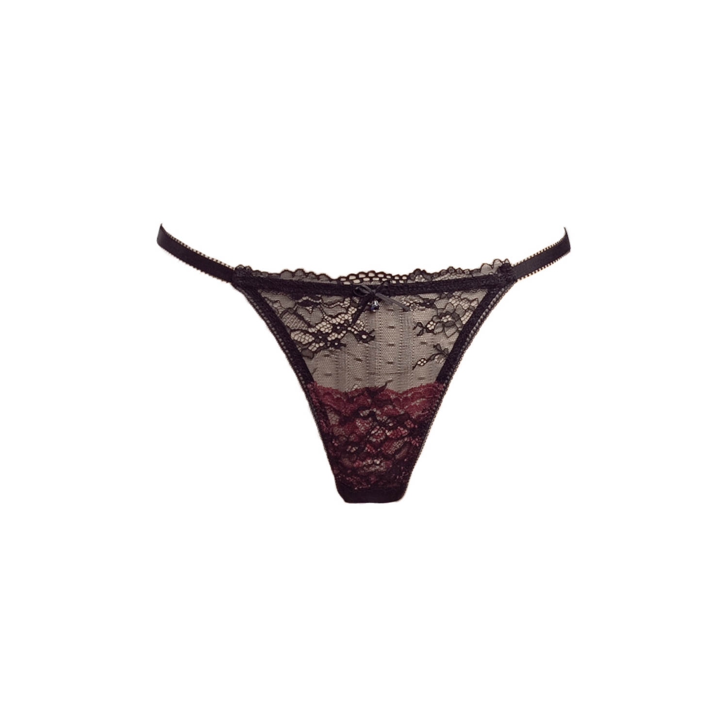 Escora zarter String mit verspielter Spitze in schwarz und rot