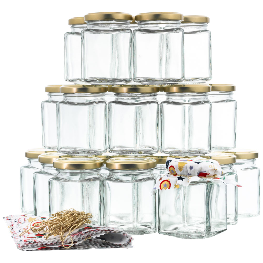 Adventskalender Set 24 x Vierkantglas 212ml mit Deckel und Zubehör